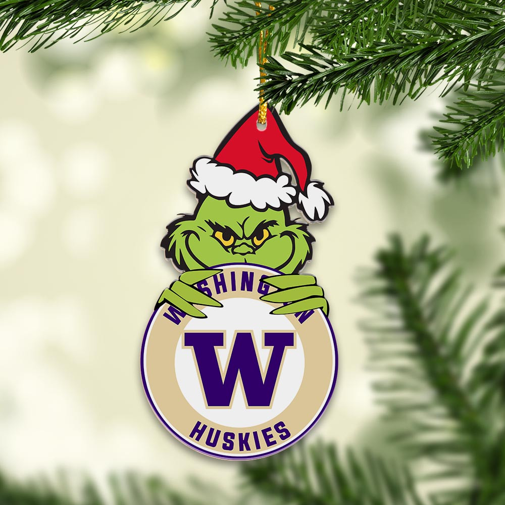 Sportswearmerch Washington Huskies NCAA x Grinch Christmas Acrylic Ornament For Fans
