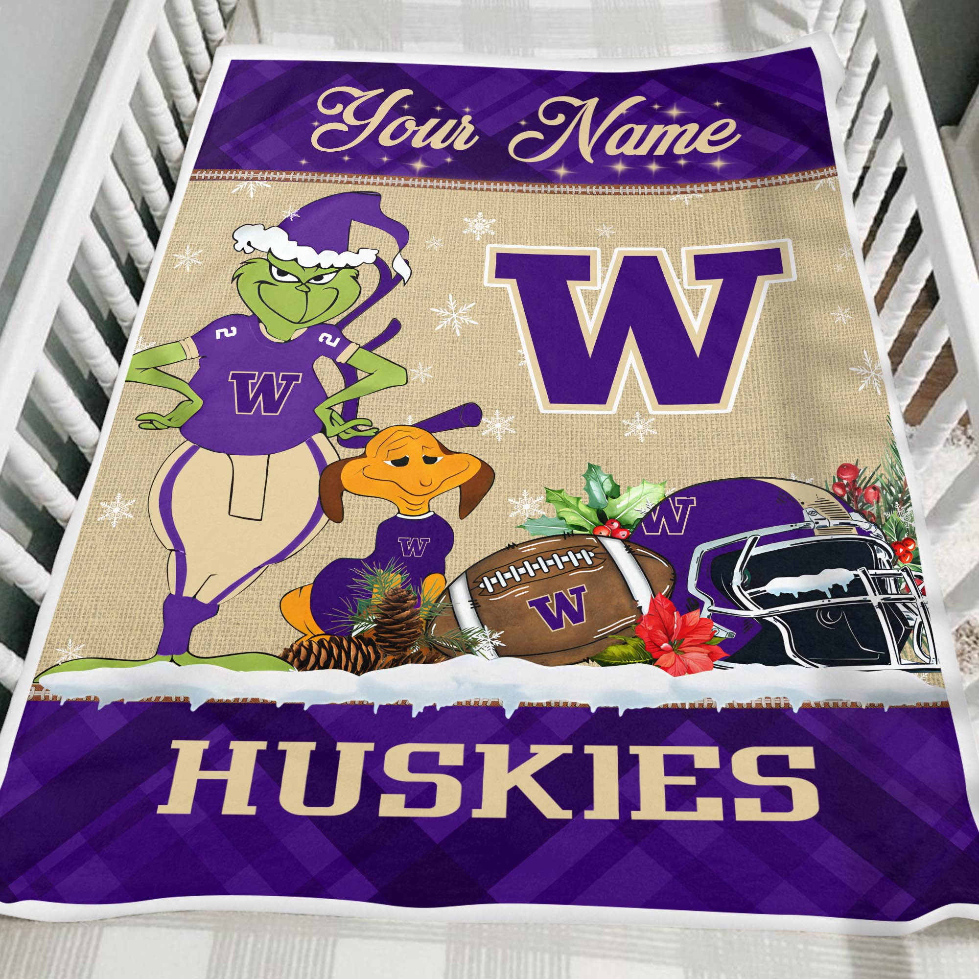 Sportswearmerch Washington Huskies NCAA x Grinch Christmas Fleece Blanket For Fan