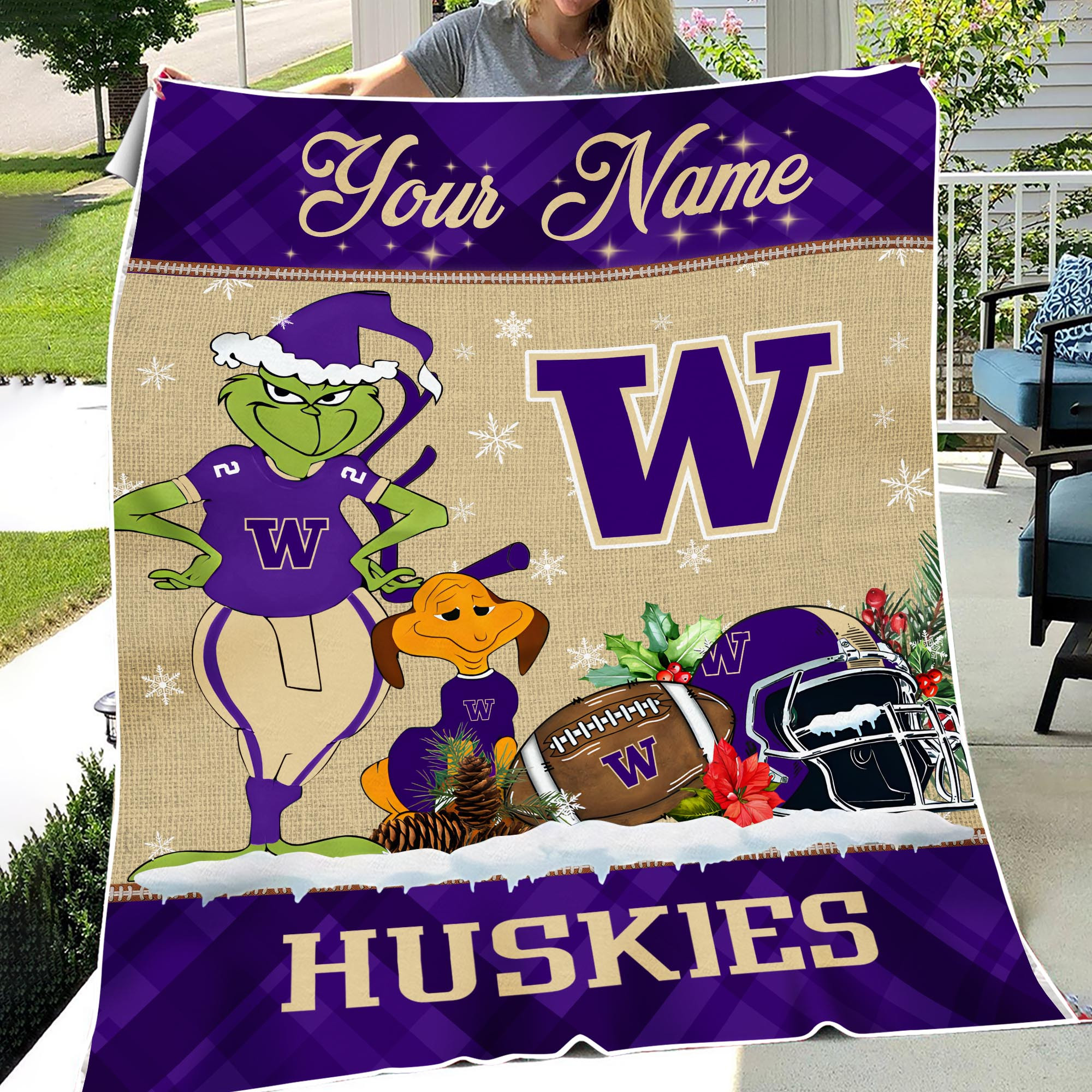 Sportswearmerch Washington Huskies NCAA x Grinch Christmas Fleece Blanket For Fan