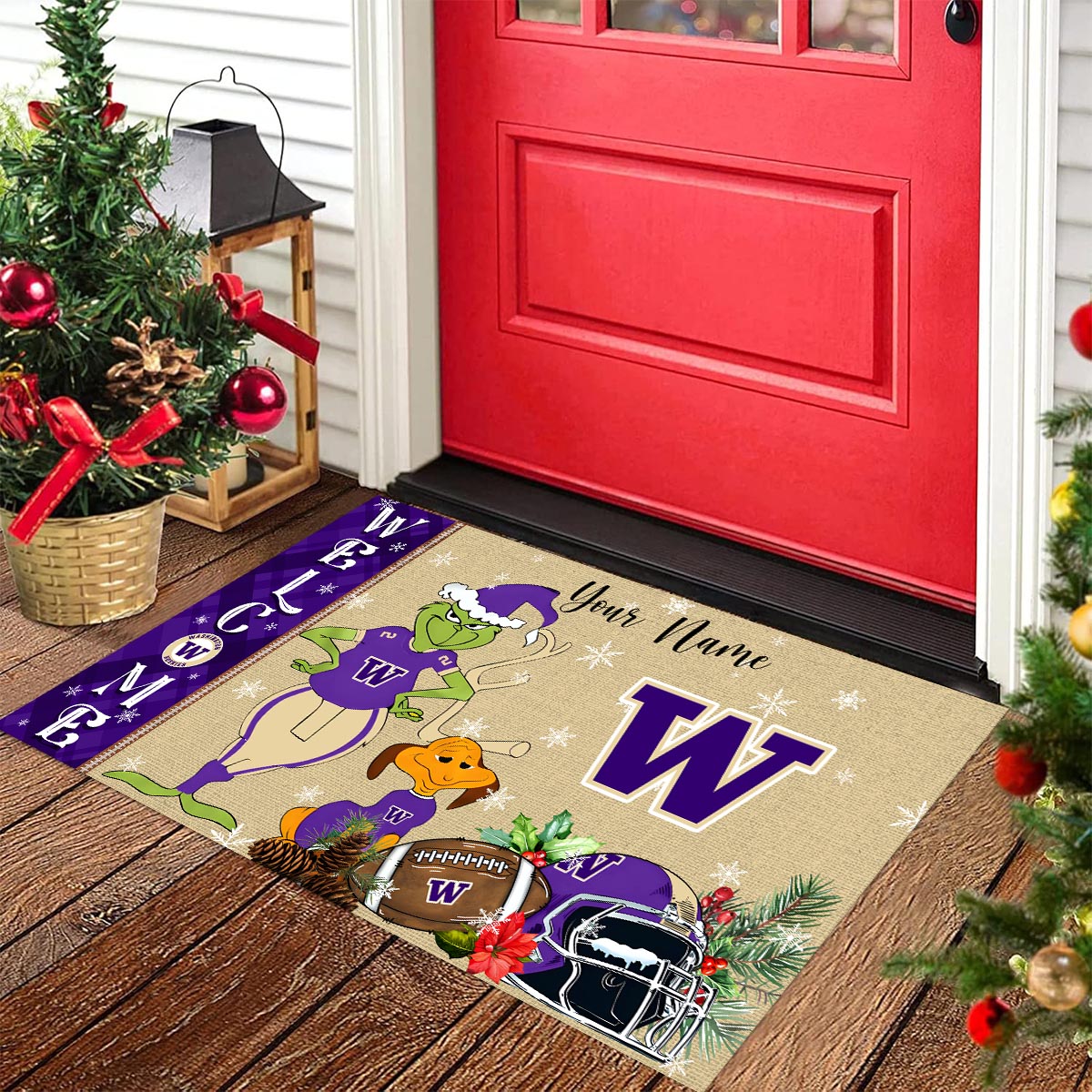 Sportswearmerch Washington Huskies NCAA x Grinch Christmas Welcome Football Doormat For Fan