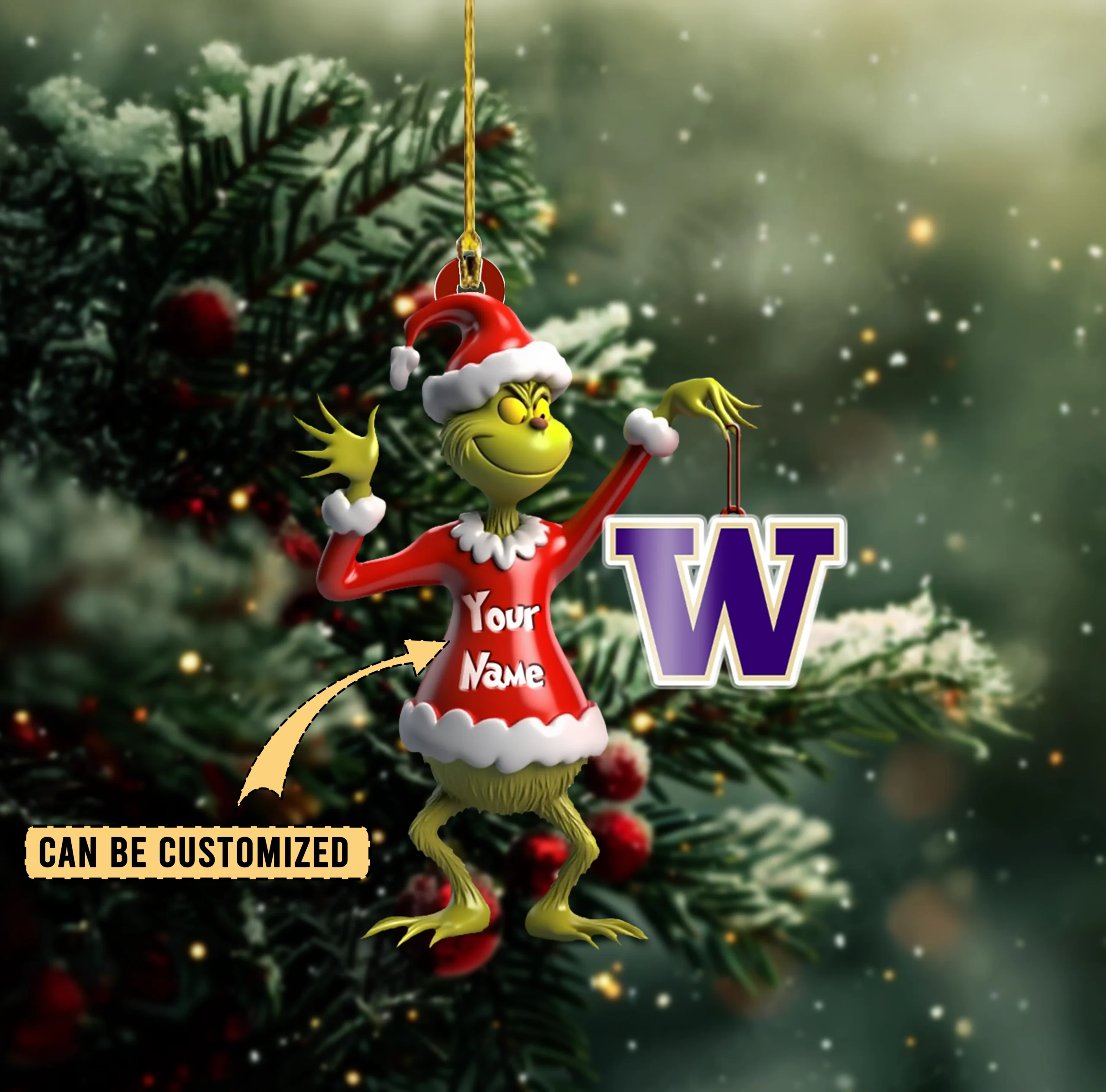 Sportswearmerch Washington Huskies NCAA x The Grinch Acrylic Ornament Gift For Fans