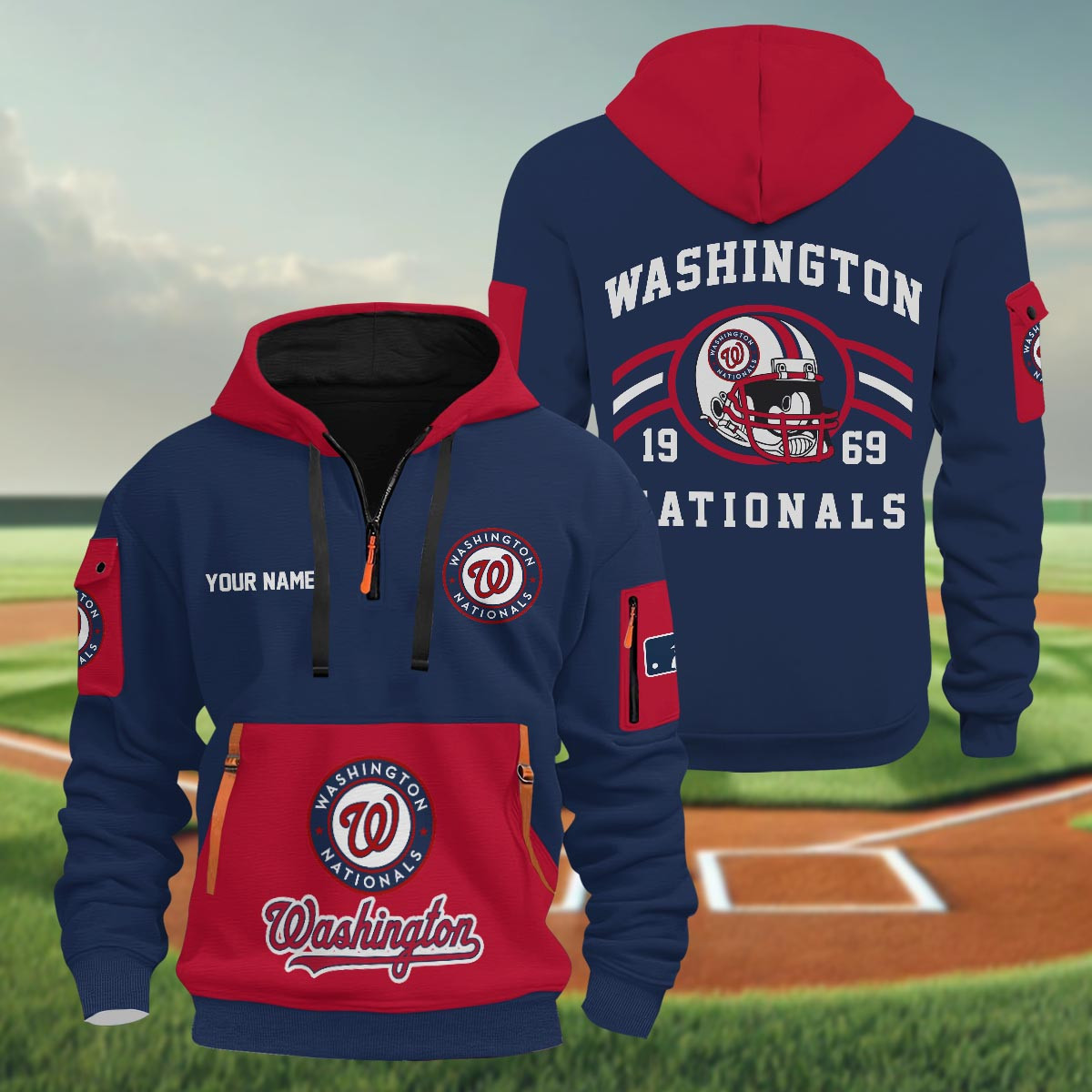 Sportswearmerch Washington Nationals MLB Half Zip Hoodie Personalized For Fan