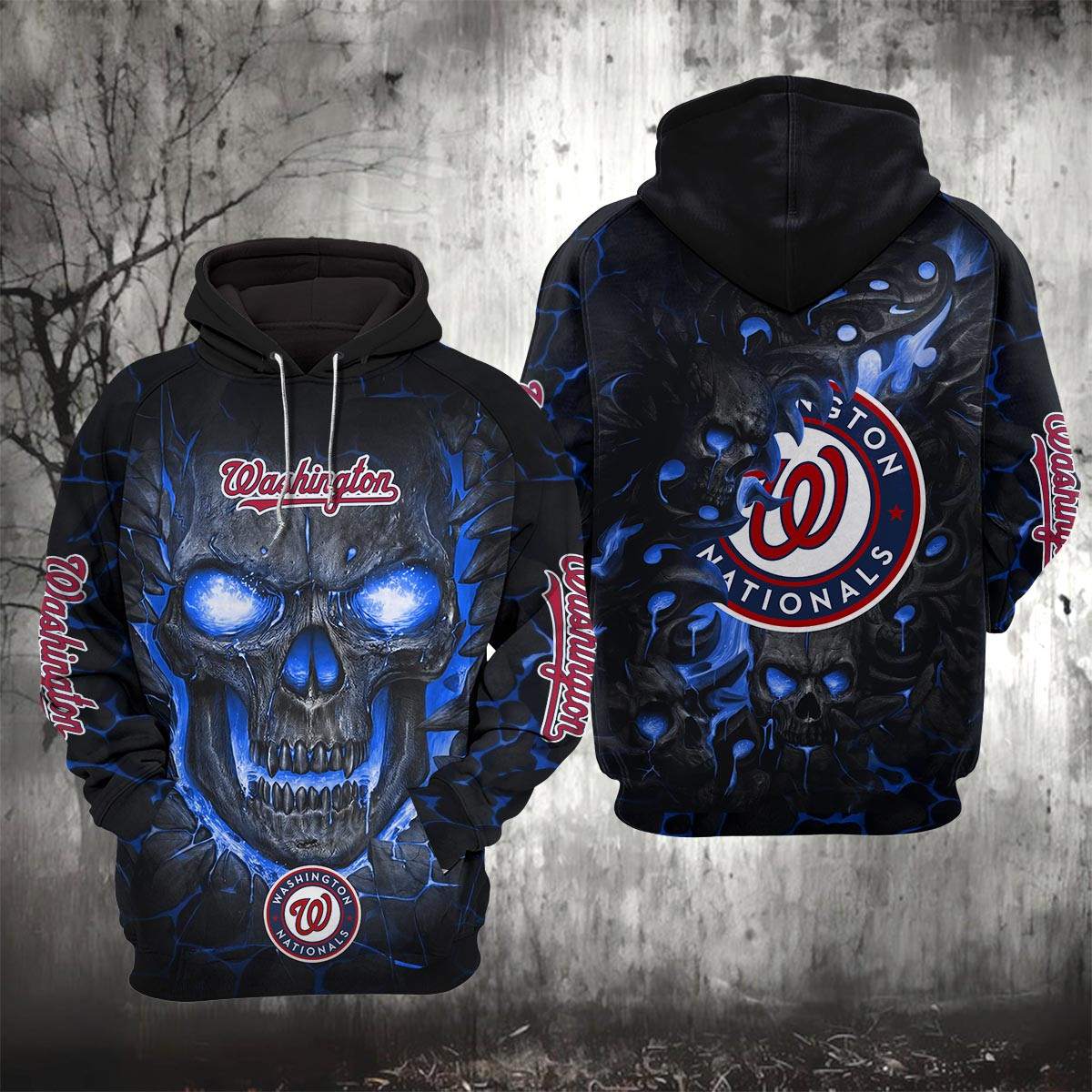 Sportswearmerch Washington Nationals MLB Lava Skull Hoodie For Fan
