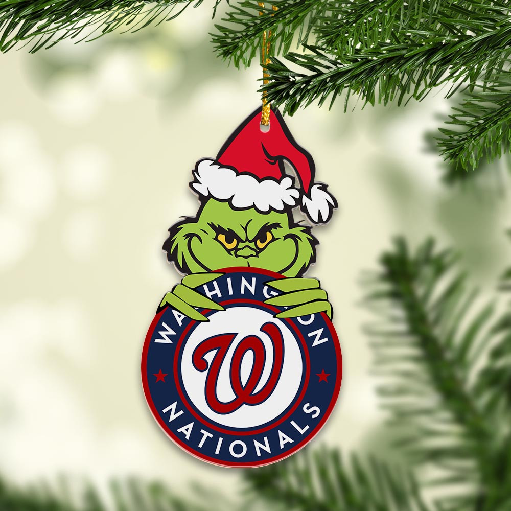 Sportswearmerch Washington Nationals MLB x Grinch Christmas Acrylic Ornament For Fans