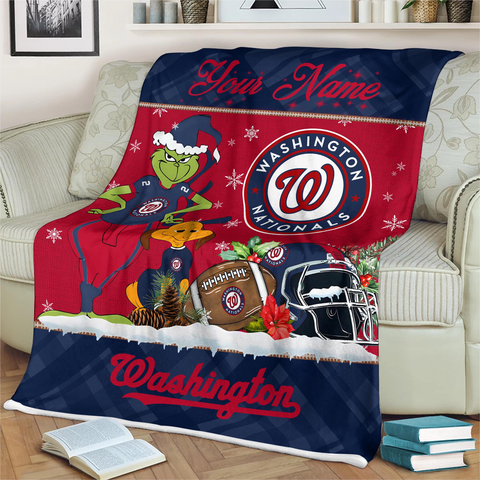Sportswearmerch Washington Nationals MLB x Grinch Christmas Fleece Blanket For Fan