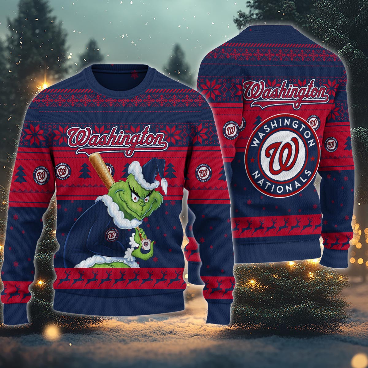 Sportswearmerch Washington Nationals MLB x Grinch Christmas Ugly Sweater For Fans