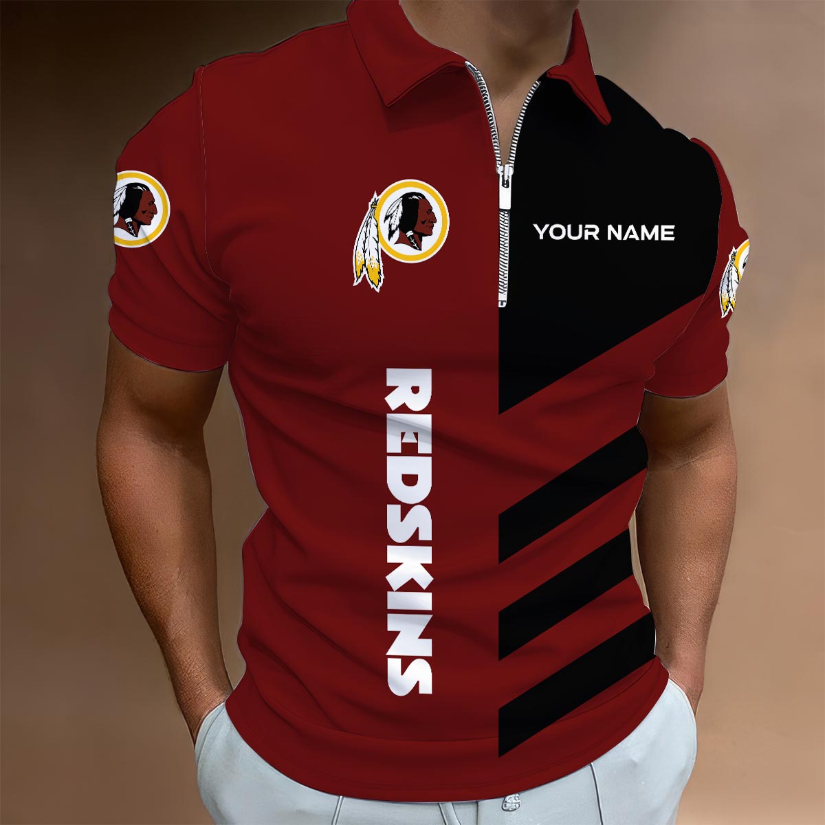 Sportswearmerch Washington Redskin NFL Lapel Zip Polo Shirt For Fan