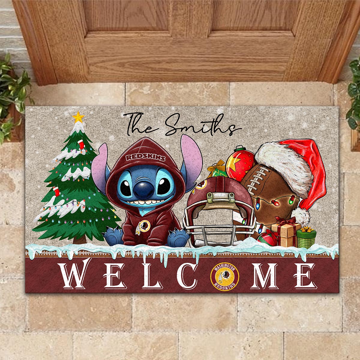 Sportswearmerch Washington Redskin NFL x Cute Stitch Christmas Doormat For Fan