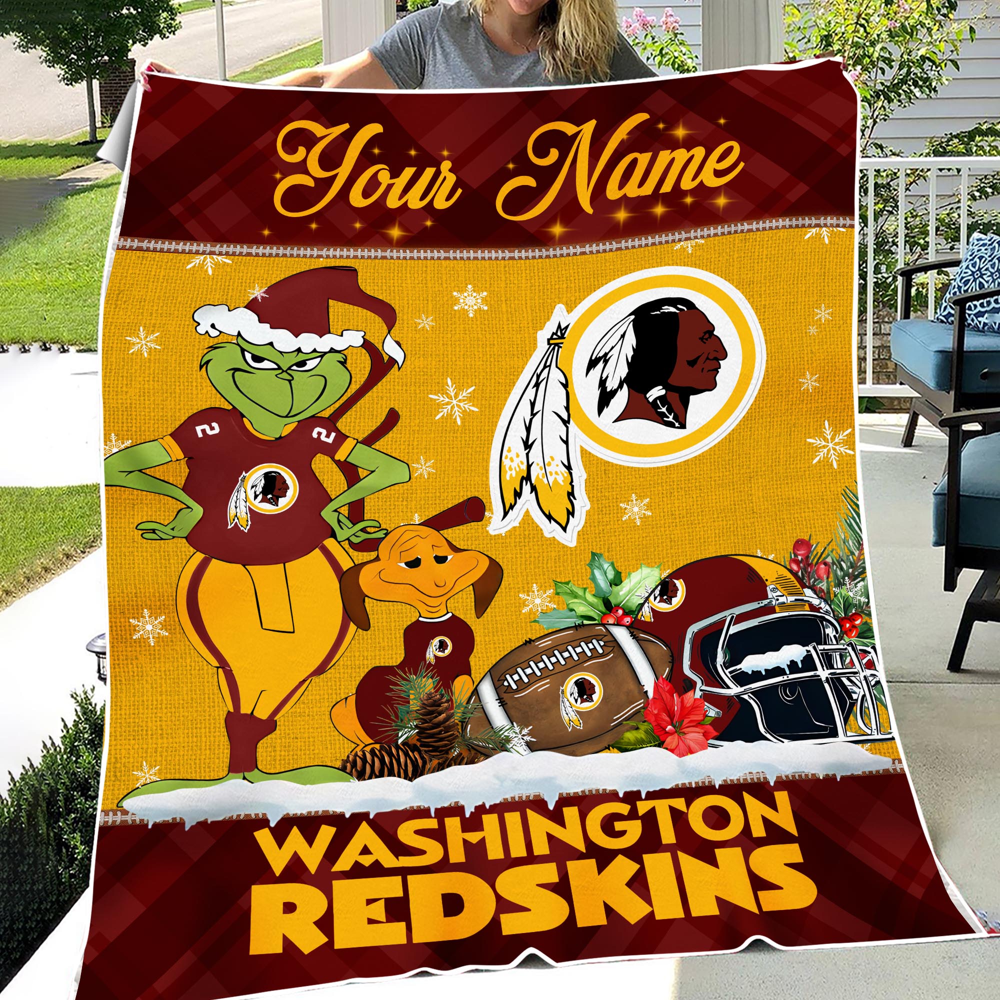 Sportswearmerch Washington Redskin NFL x Grinch Christmas Fleece Blanket For Fan