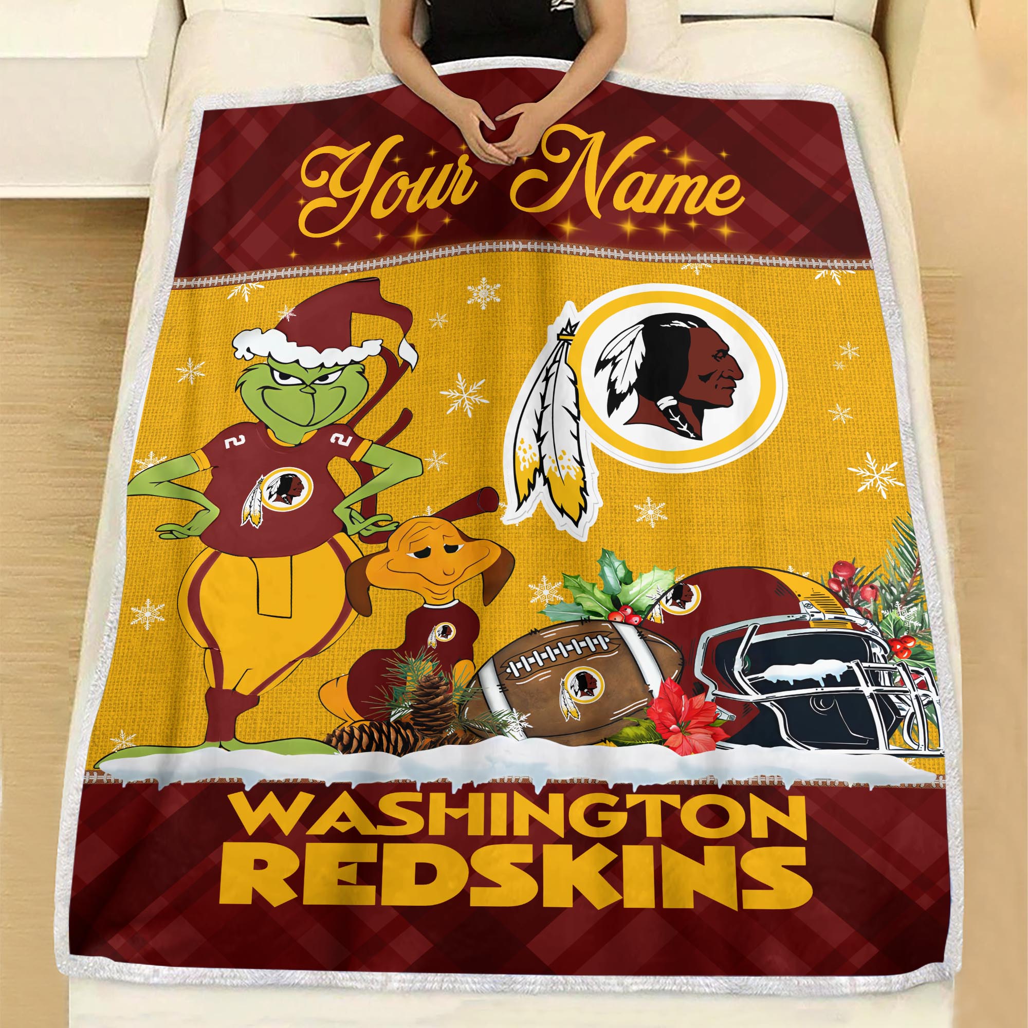 Sportswearmerch Washington Redskin NFL x Grinch Christmas Fleece Blanket For Fan