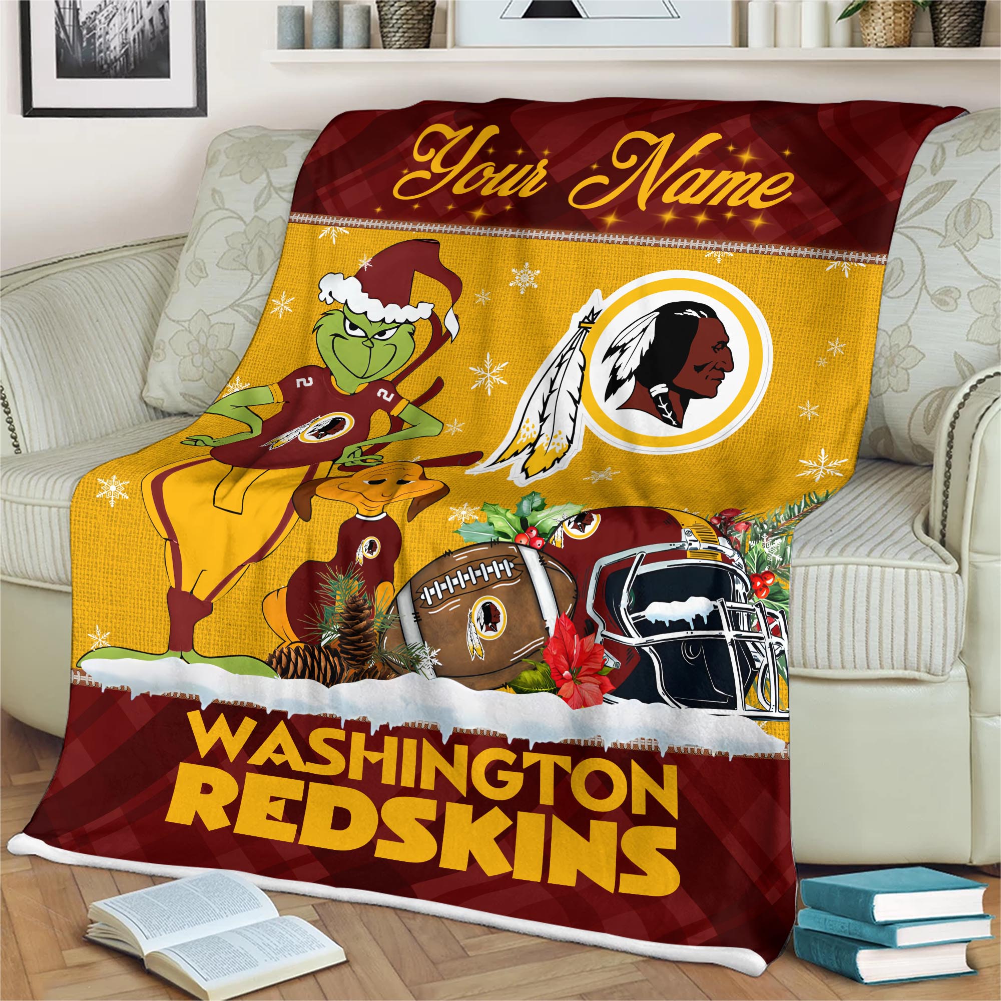 Sportswearmerch Washington Redskin NFL x Grinch Christmas Fleece Blanket For Fan