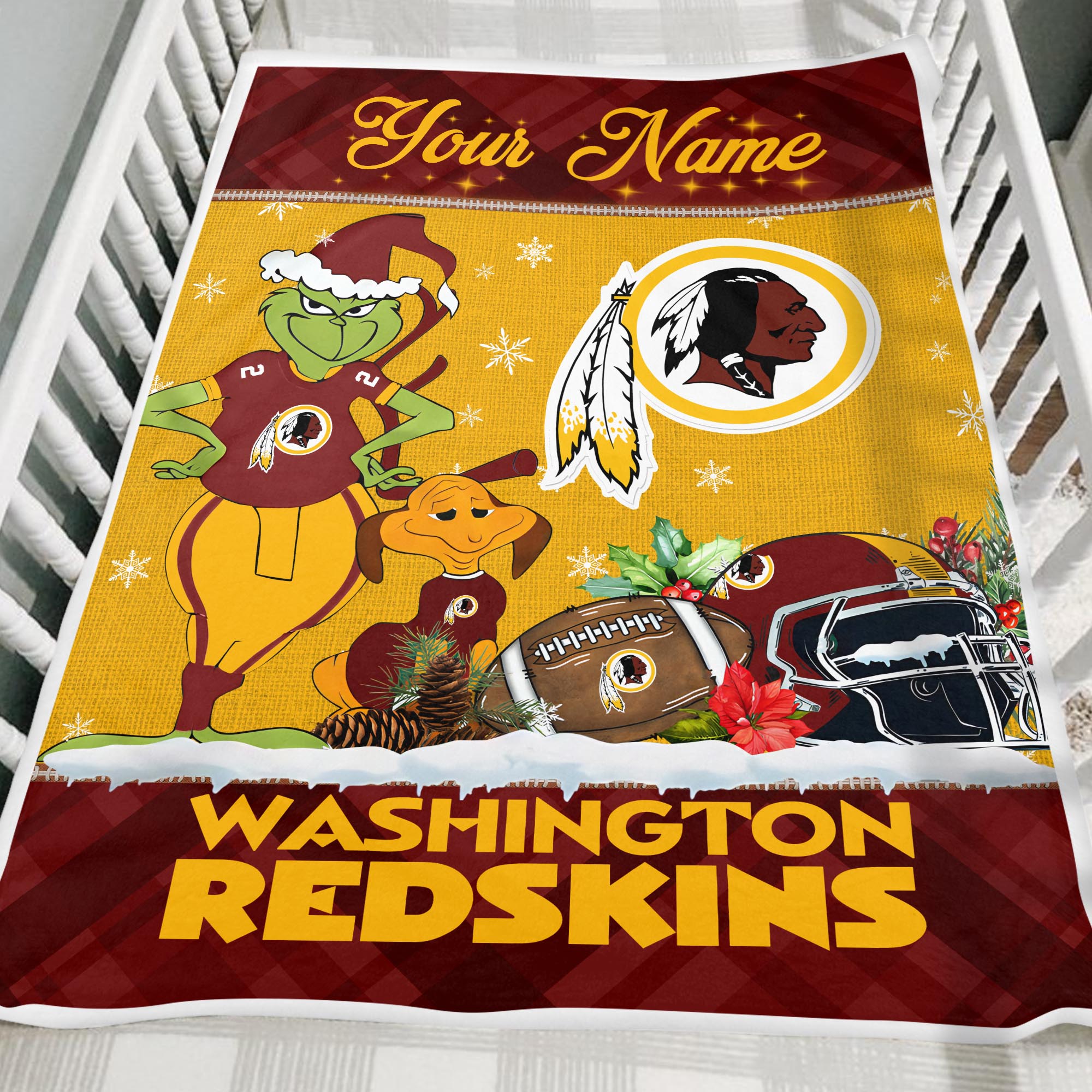 Sportswearmerch Washington Redskin NFL x Grinch Christmas Fleece Blanket For Fan