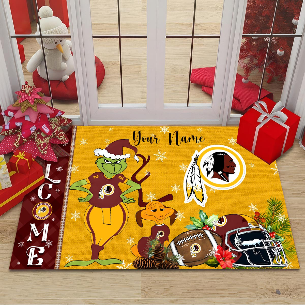 Sportswearmerch Washington Redskin NFL x Grinch Christmas Welcome Football Doormat For Fan