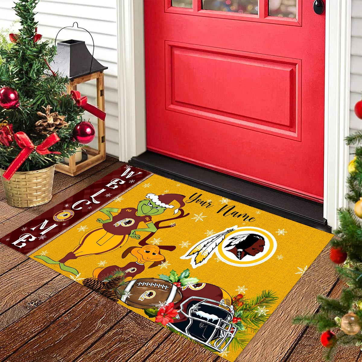 Sportswearmerch Washington Redskin NFL x Grinch Christmas Welcome Football Doormat For Fan