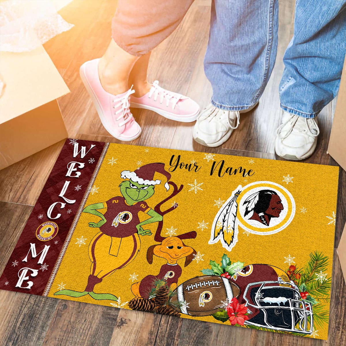 Sportswearmerch Washington Redskin NFL x Grinch Christmas Welcome Football Doormat For Fan