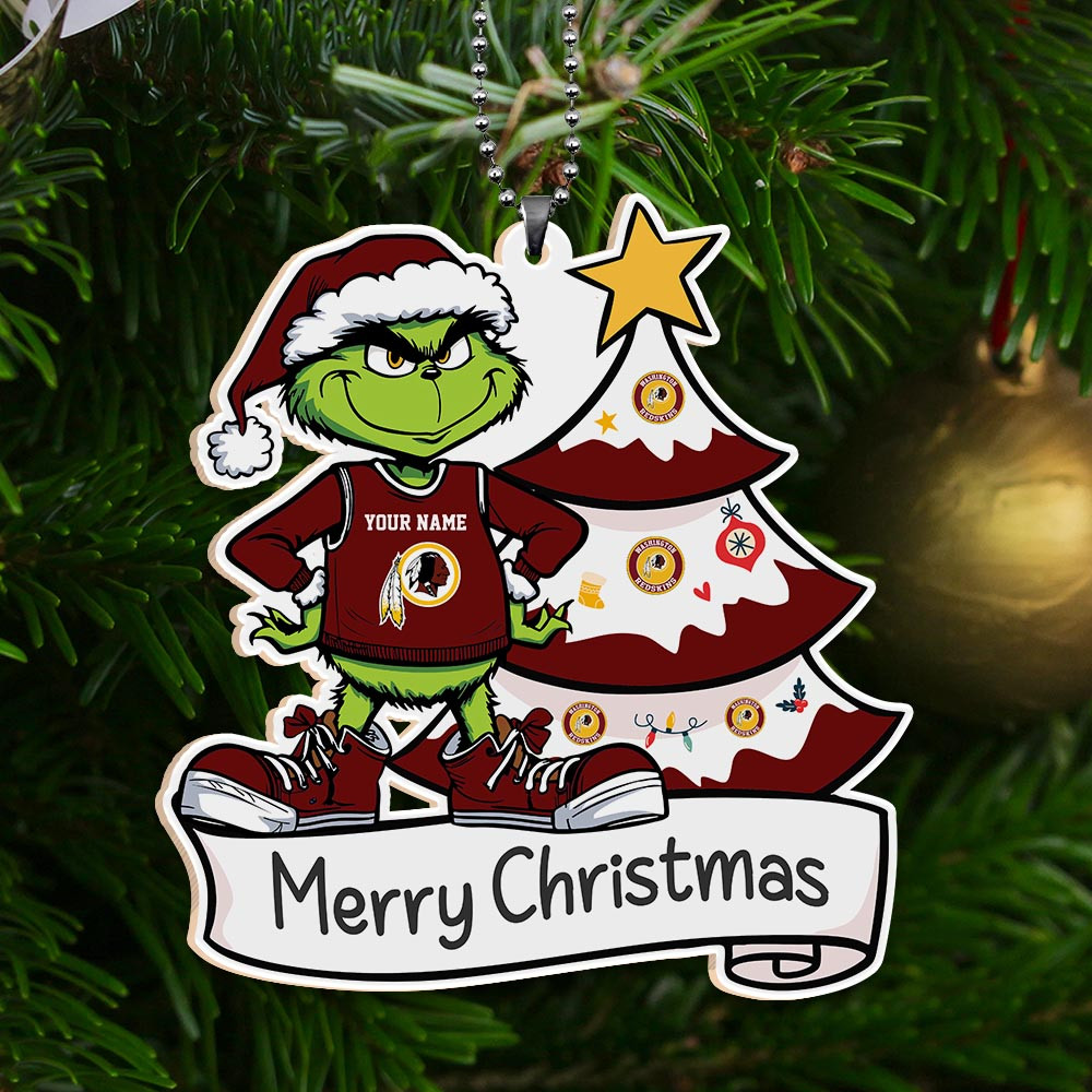 Sportswearmerch Washington Redskin NFL x Grinch Merry Christmas Acrylic Ornament For Fans