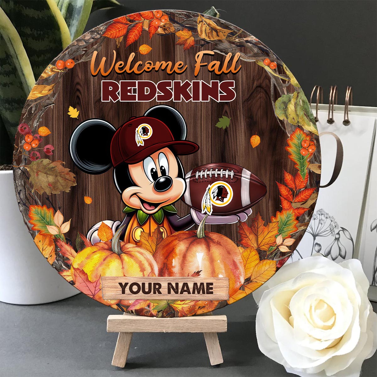 Sportswearmerch Washington Redskin NFL x Mickey Round Wooden Sign For Fan