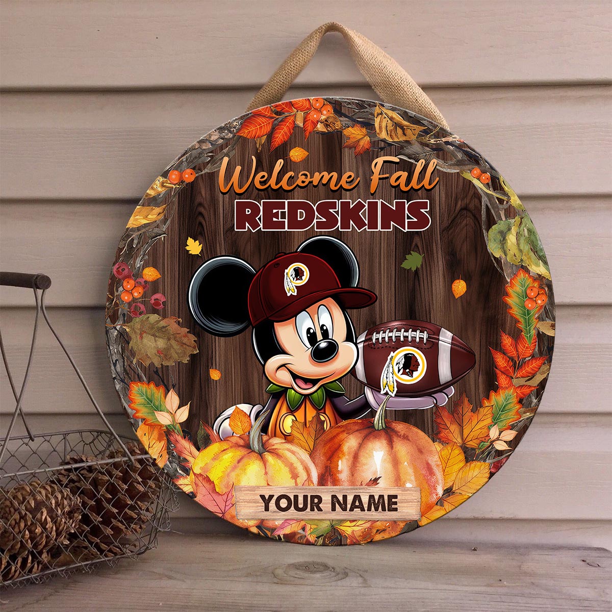 Sportswearmerch Washington Redskin NFL x Mickey Round Wooden Sign For Fan