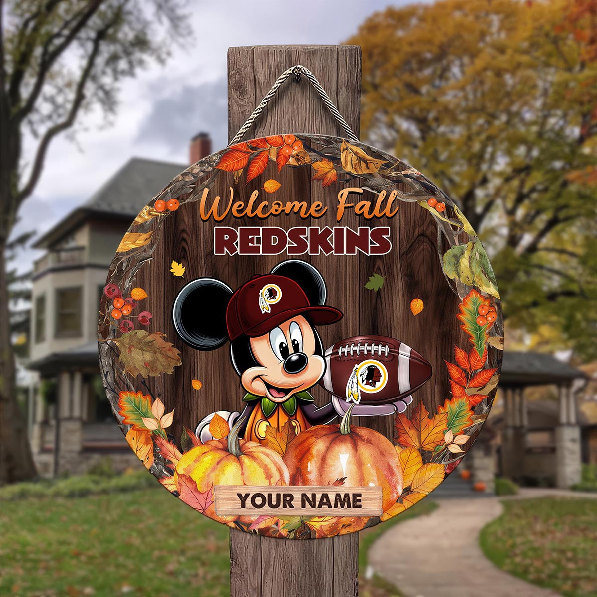 Sportswearmerch Washington Redskin NFL x Mickey Round Wooden Sign For Fan