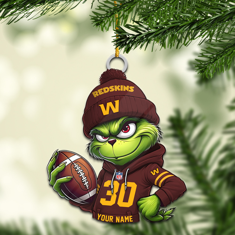 Sportswearmerch Washington Redskin NFLs x Grinch Christmas Acrylic Ornament For Fans