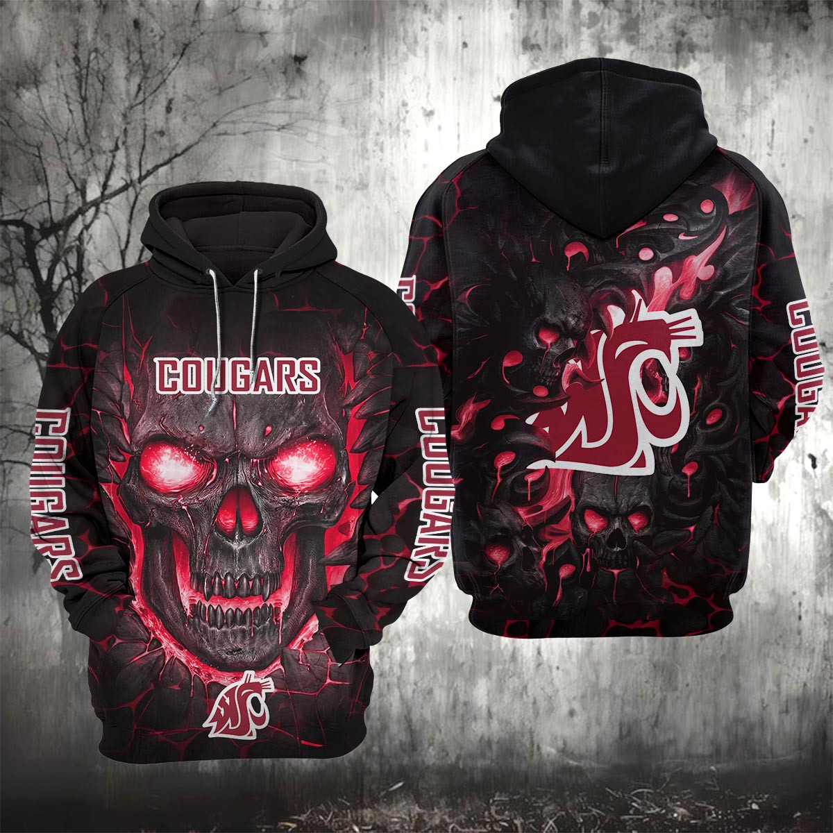 Sportswearmerch Washington State Cougars NCAA Lava Skull Hoodie For Fan