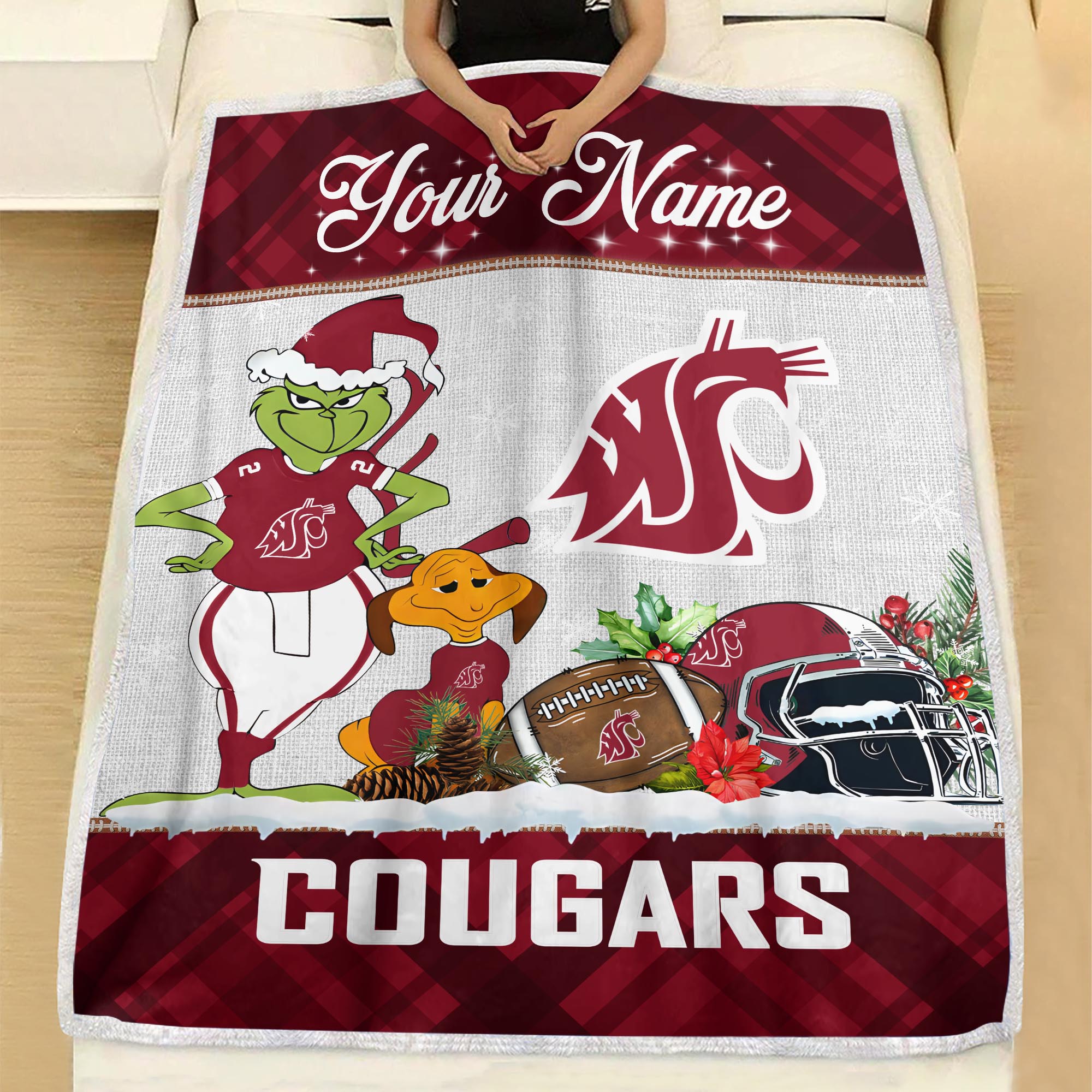 Sportswearmerch Washington State Cougars NCAA x Grinch Christmas Fleece Blanket For Fan