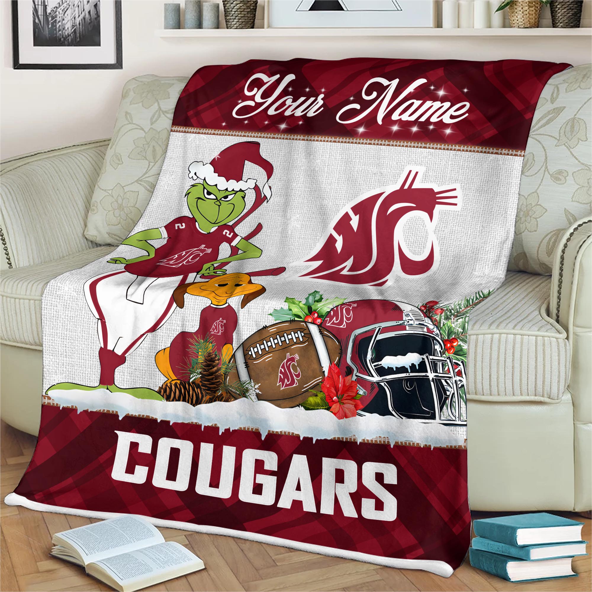 Sportswearmerch Washington State Cougars NCAA x Grinch Christmas Fleece Blanket For Fan