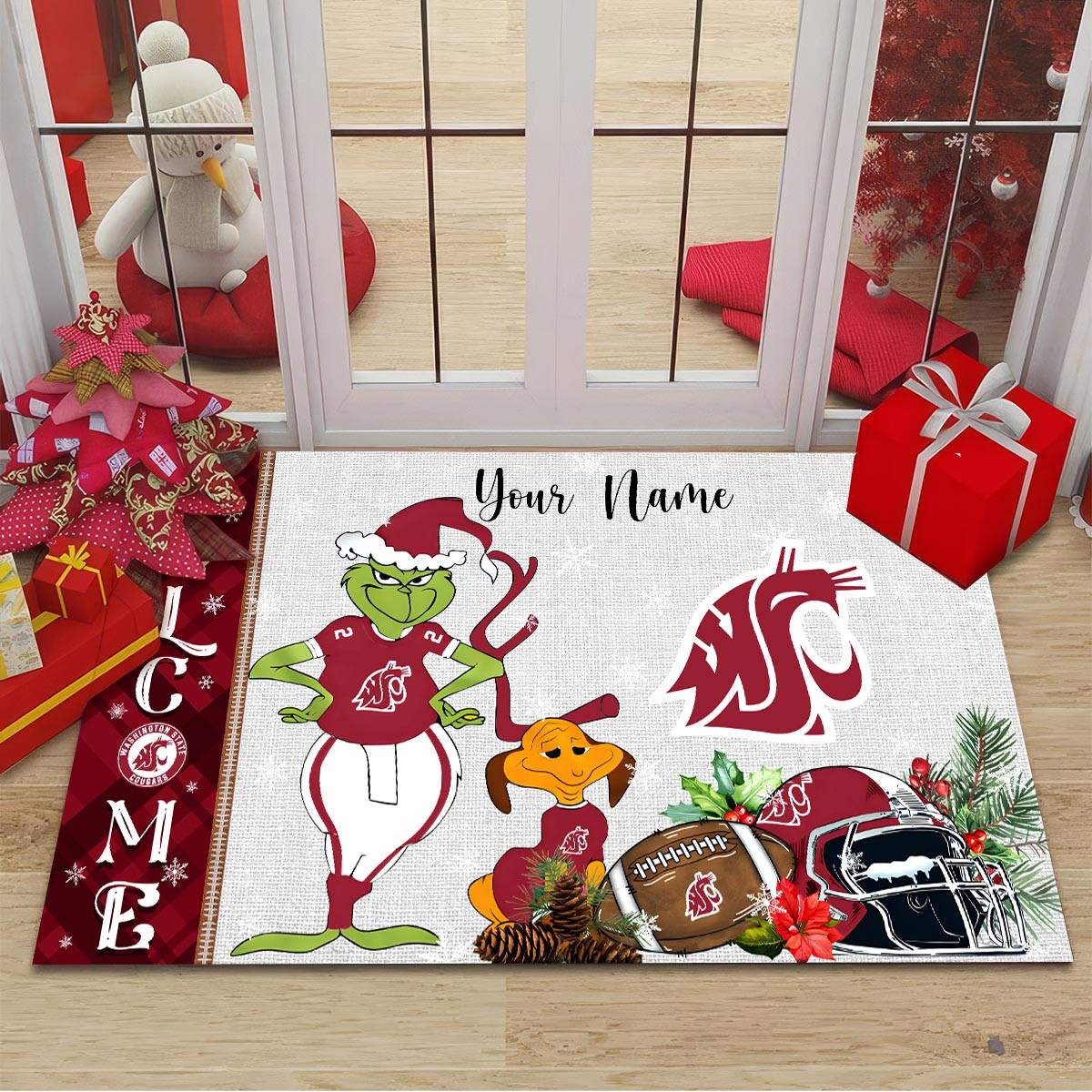 Sportswearmerch Washington State Cougars NCAA x Grinch Christmas Welcome Football Doormat For Fan