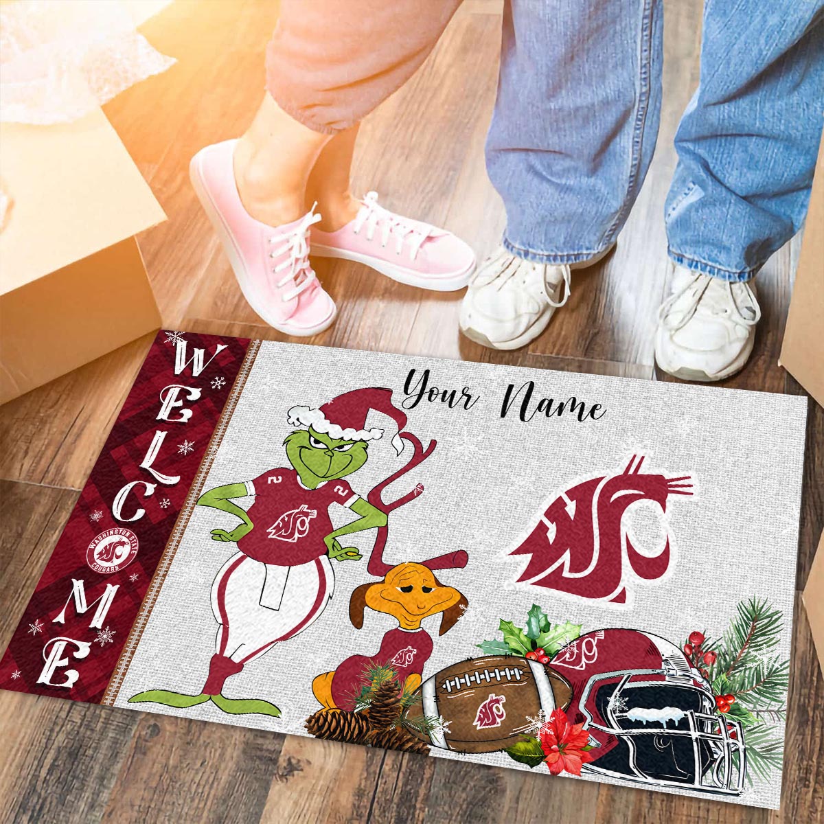 Sportswearmerch Washington State Cougars NCAA x Grinch Christmas Welcome Football Doormat For Fan