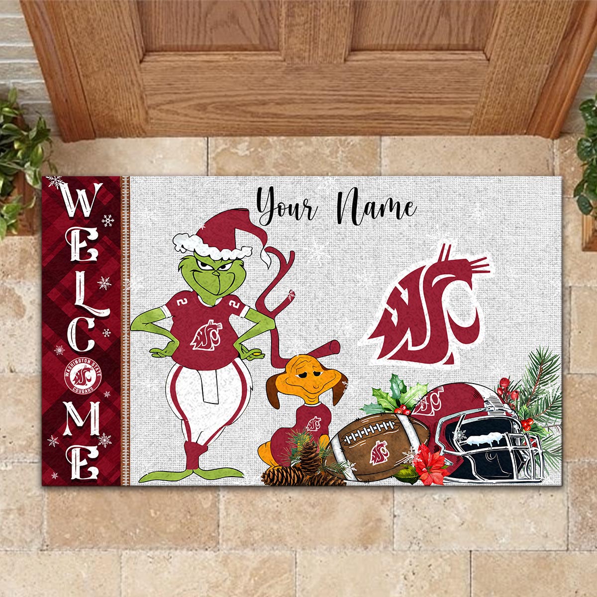 Sportswearmerch Washington State Cougars NCAA x Grinch Christmas Welcome Football Doormat For Fan