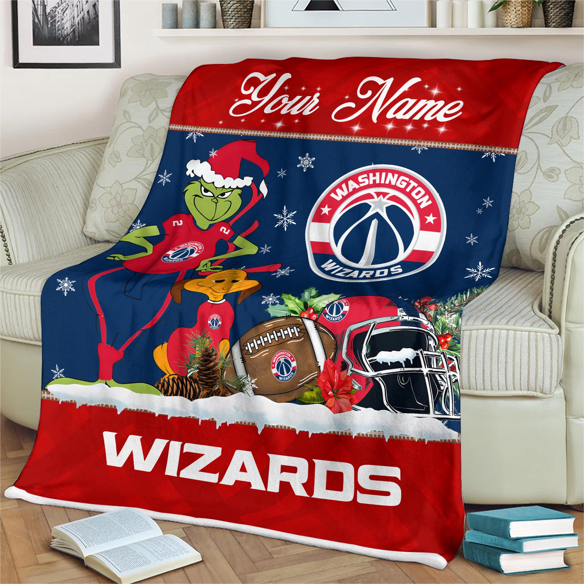 Sportswearmerch Washington Wizards NBA x Grinch Christmas Fleece Blanket For Fan