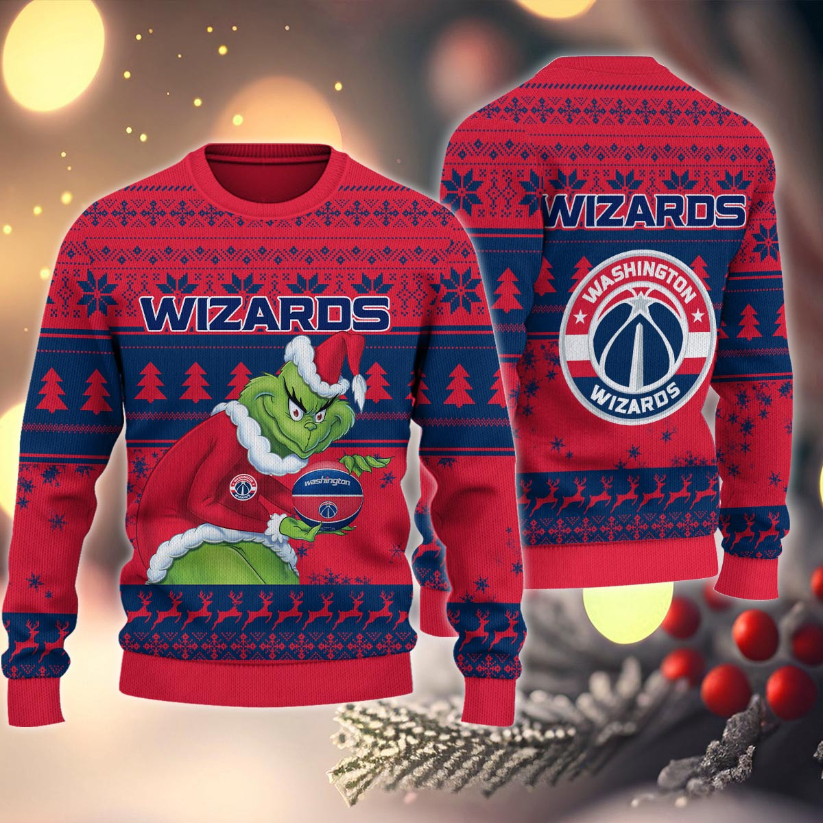 Sportswearmerch Washington Wizards NBA x Grinch Christmas Ugly Sweater For Fans