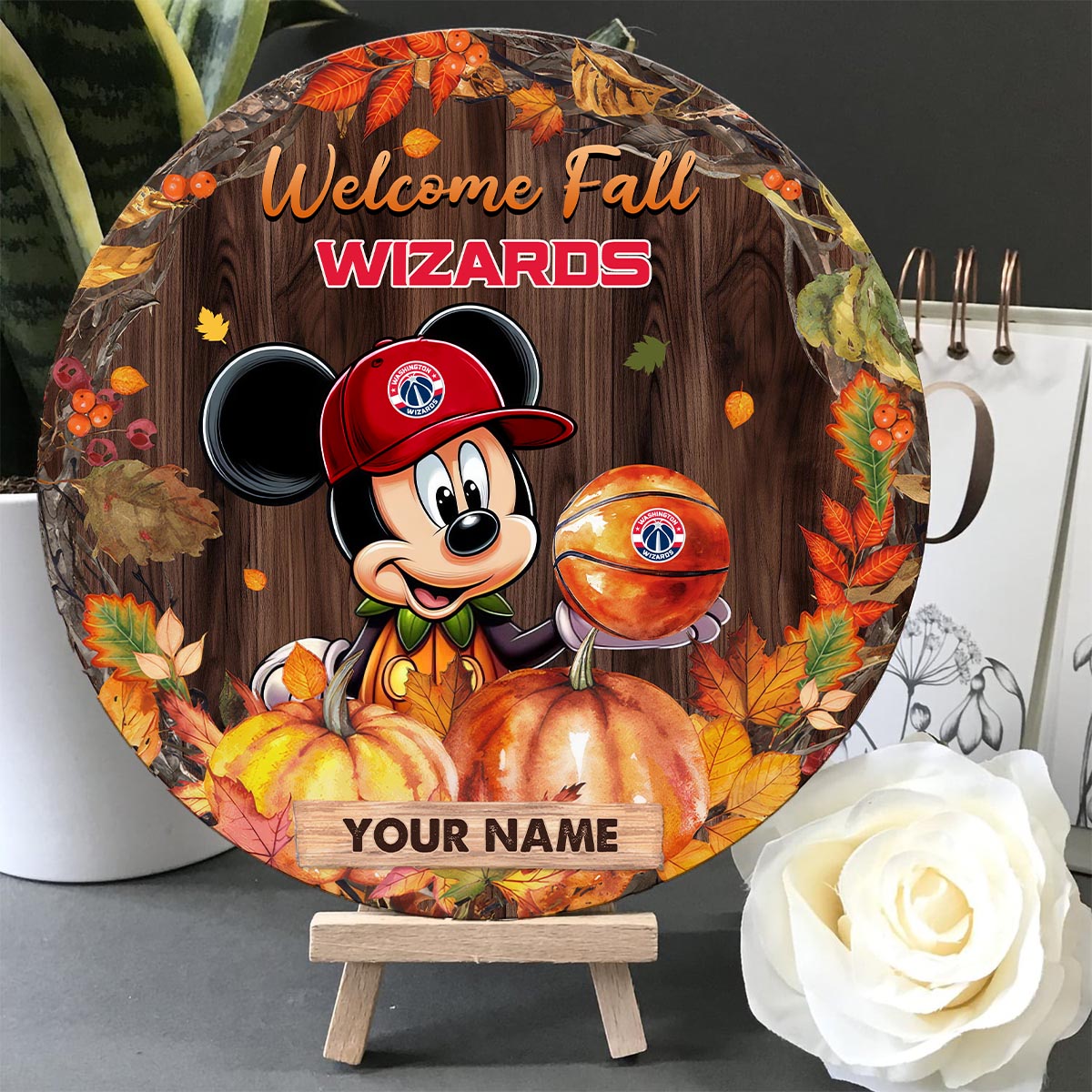 Sportswearmerch Washington Wizards NBA x Mickey Round Wooden Sign For Fan