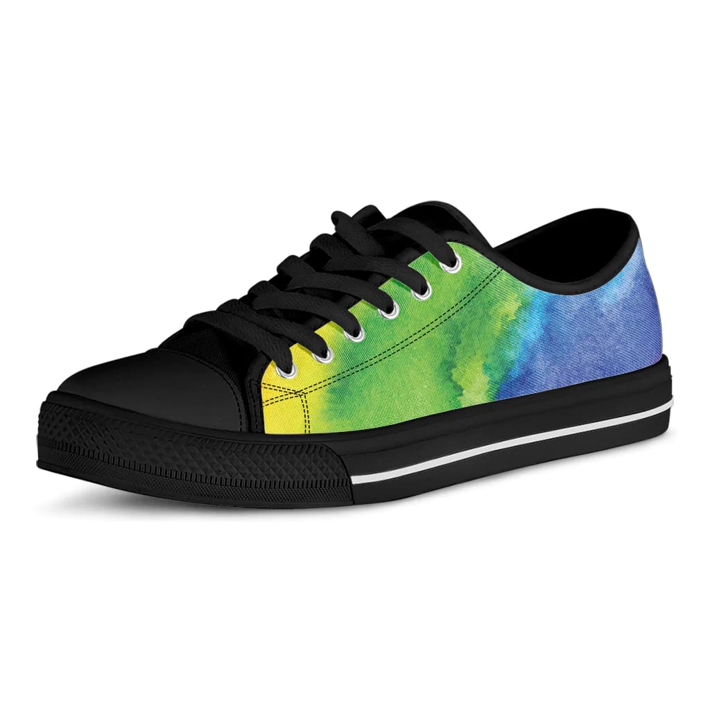Sportswearmerch Watercolor Rainbow LGBT Pride Print Black Low Top Canvas Sneakers Shoes For Men And Women