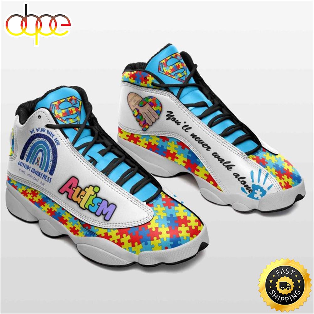 Sportswearmerch We Wear Blue For Autism Awareness AJ13 Sneakers Shoes For Men And Women