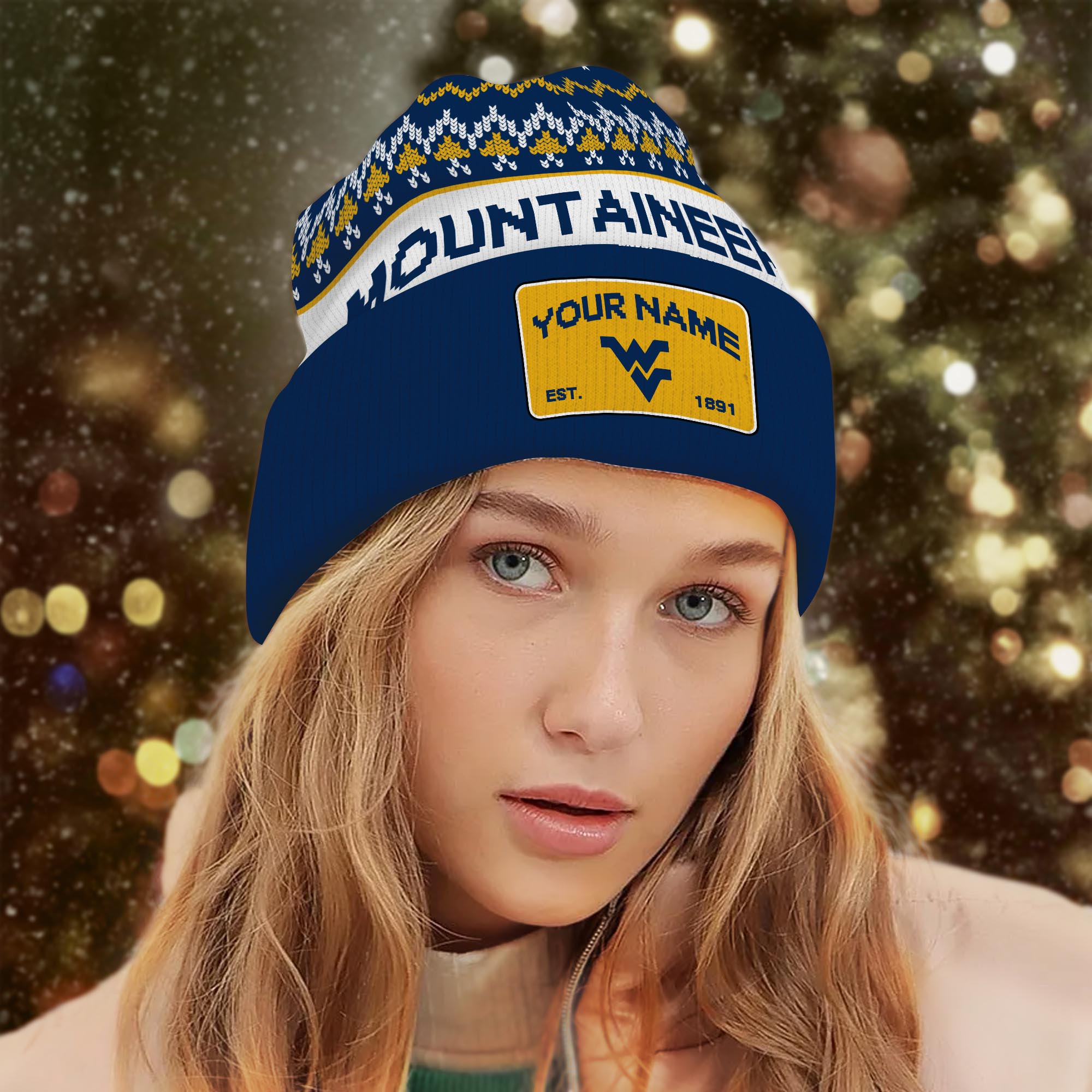 Sportswearmerch West Virginia Mountaineers NCAA Christmas Beanie Hat For Fan