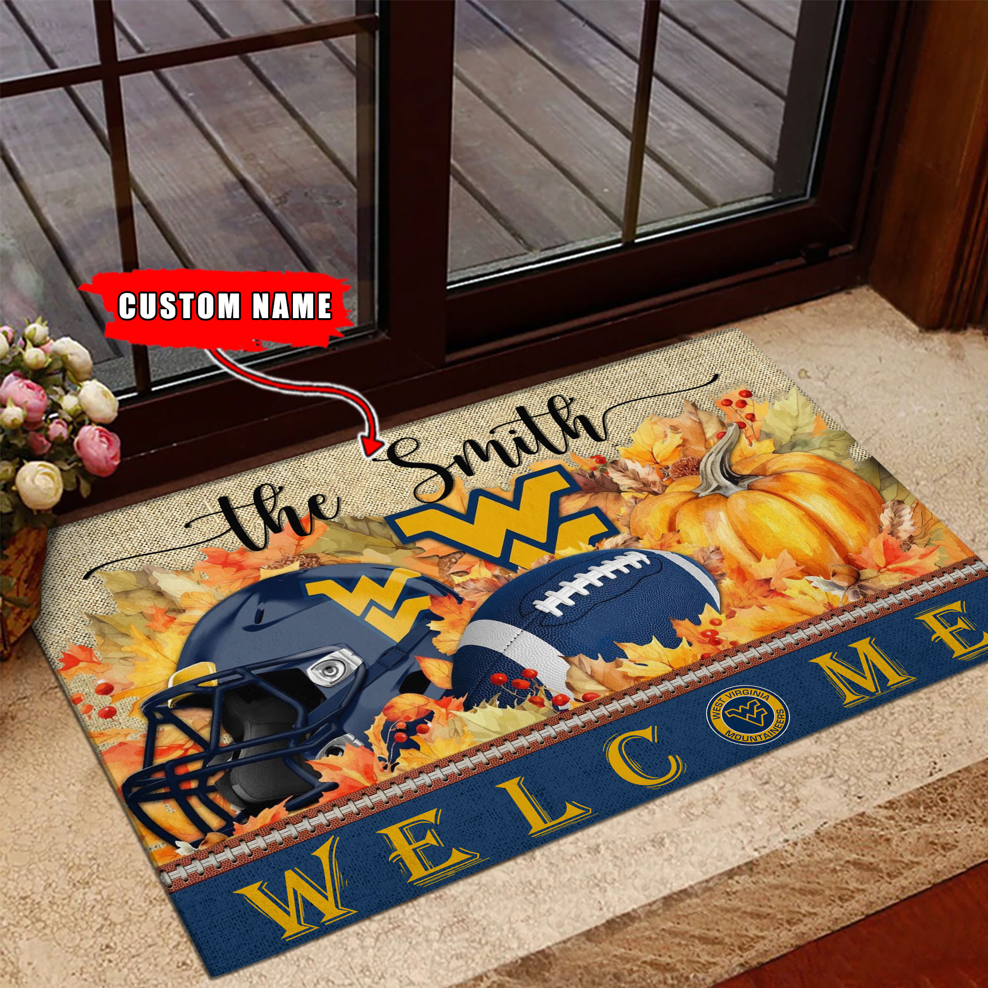 Sportswearmerch West Virginia Mountaineers NCAA Welcome Fall Football Doormat For Fan