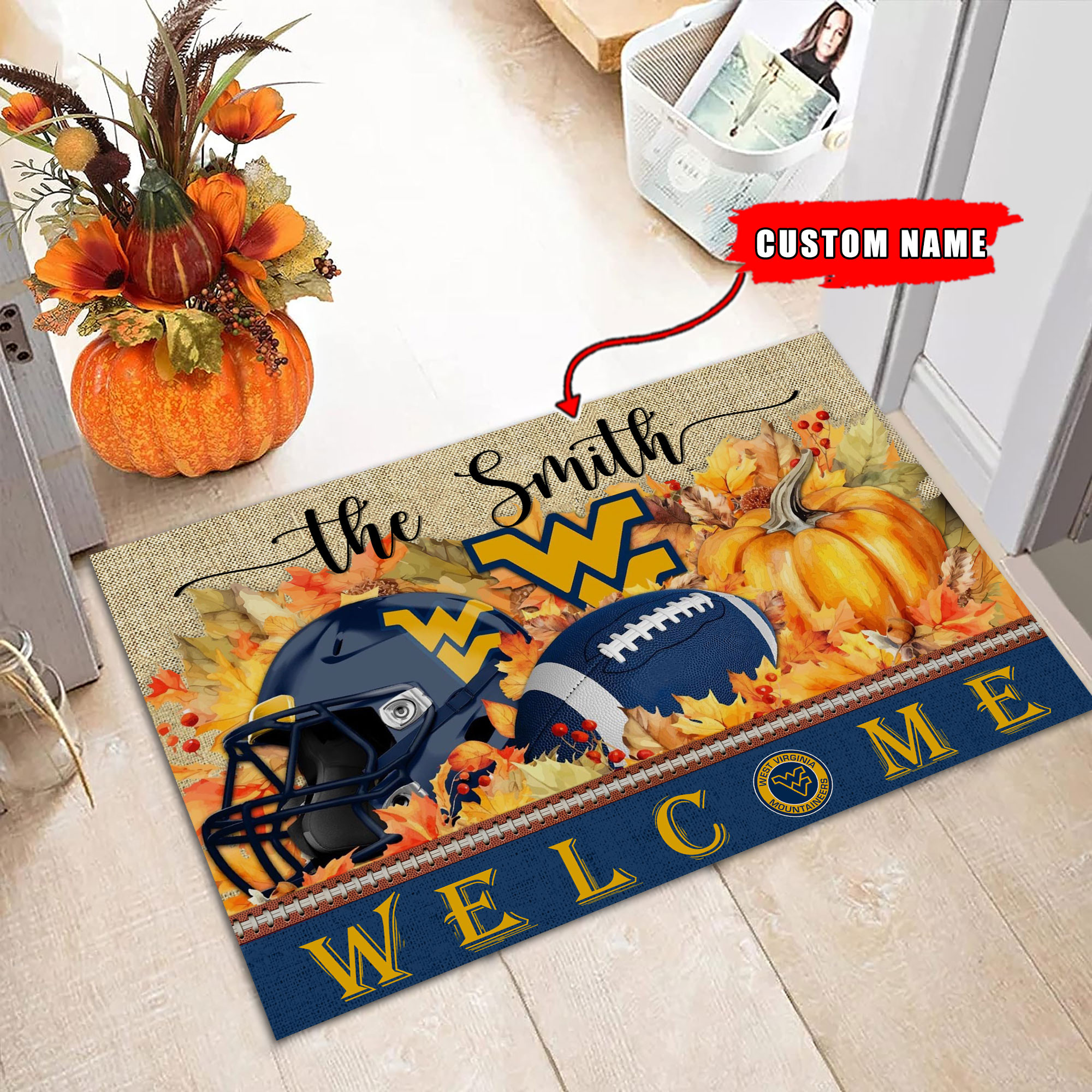 Sportswearmerch West Virginia Mountaineers NCAA Welcome Fall Football Doormat For Fan