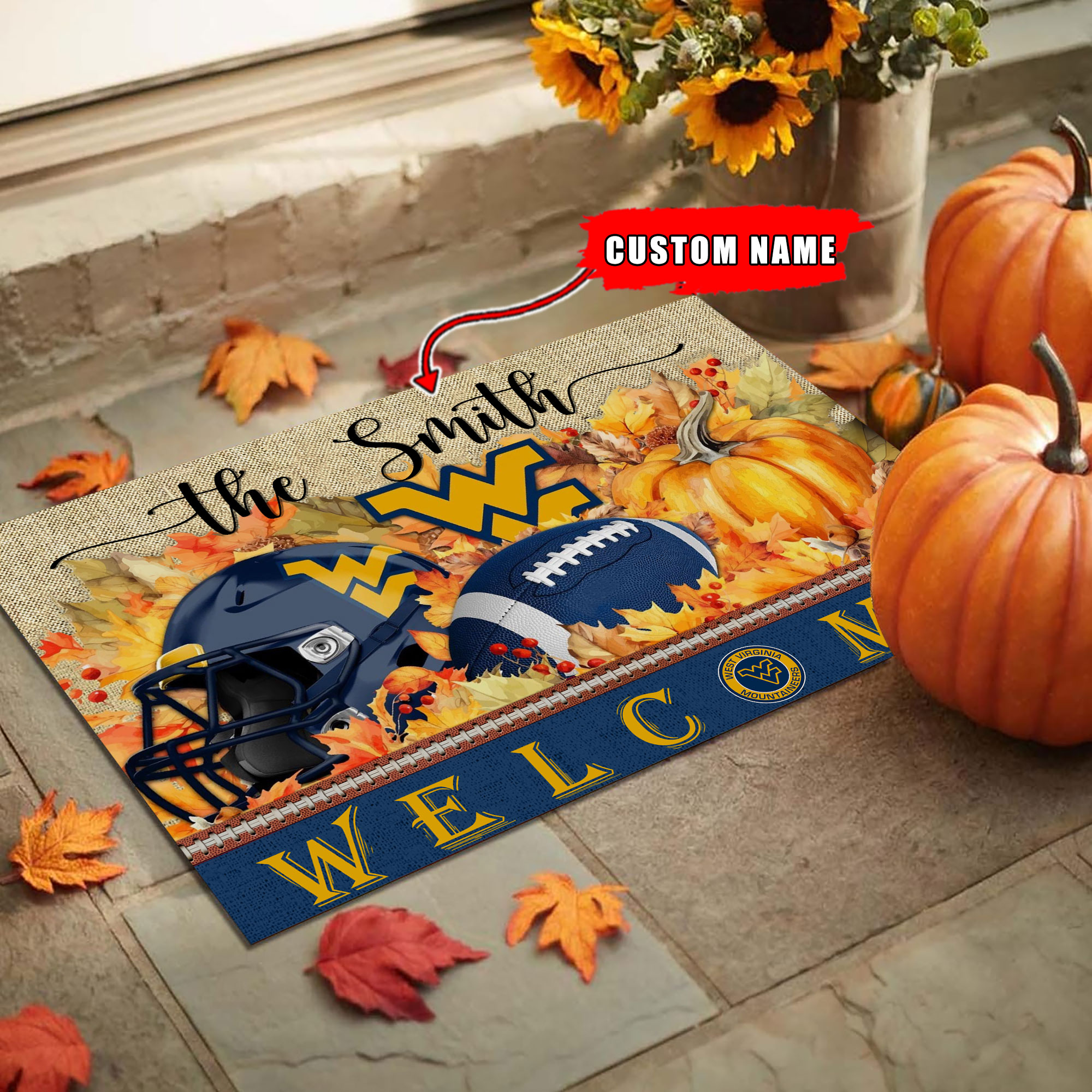 Sportswearmerch West Virginia Mountaineers NCAA Welcome Fall Football Doormat For Fan