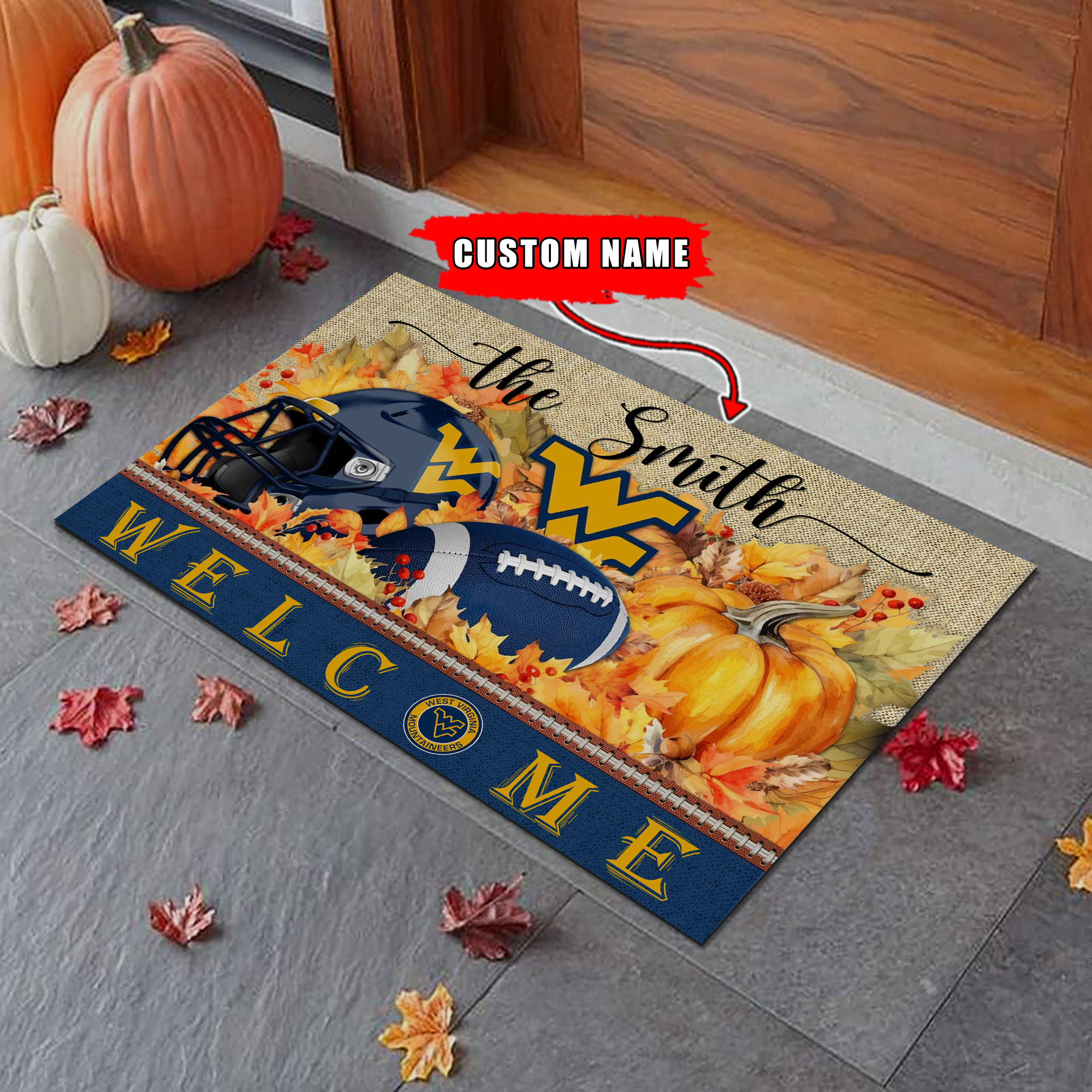 Sportswearmerch West Virginia Mountaineers NCAA Welcome Fall Football Doormat For Fan