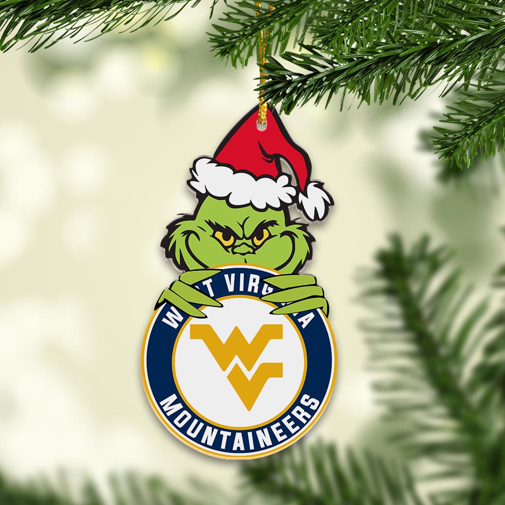 Sportswearmerch West Virginia Mountaineers NCAA x Grinch Christmas Acrylic Ornament For Fans