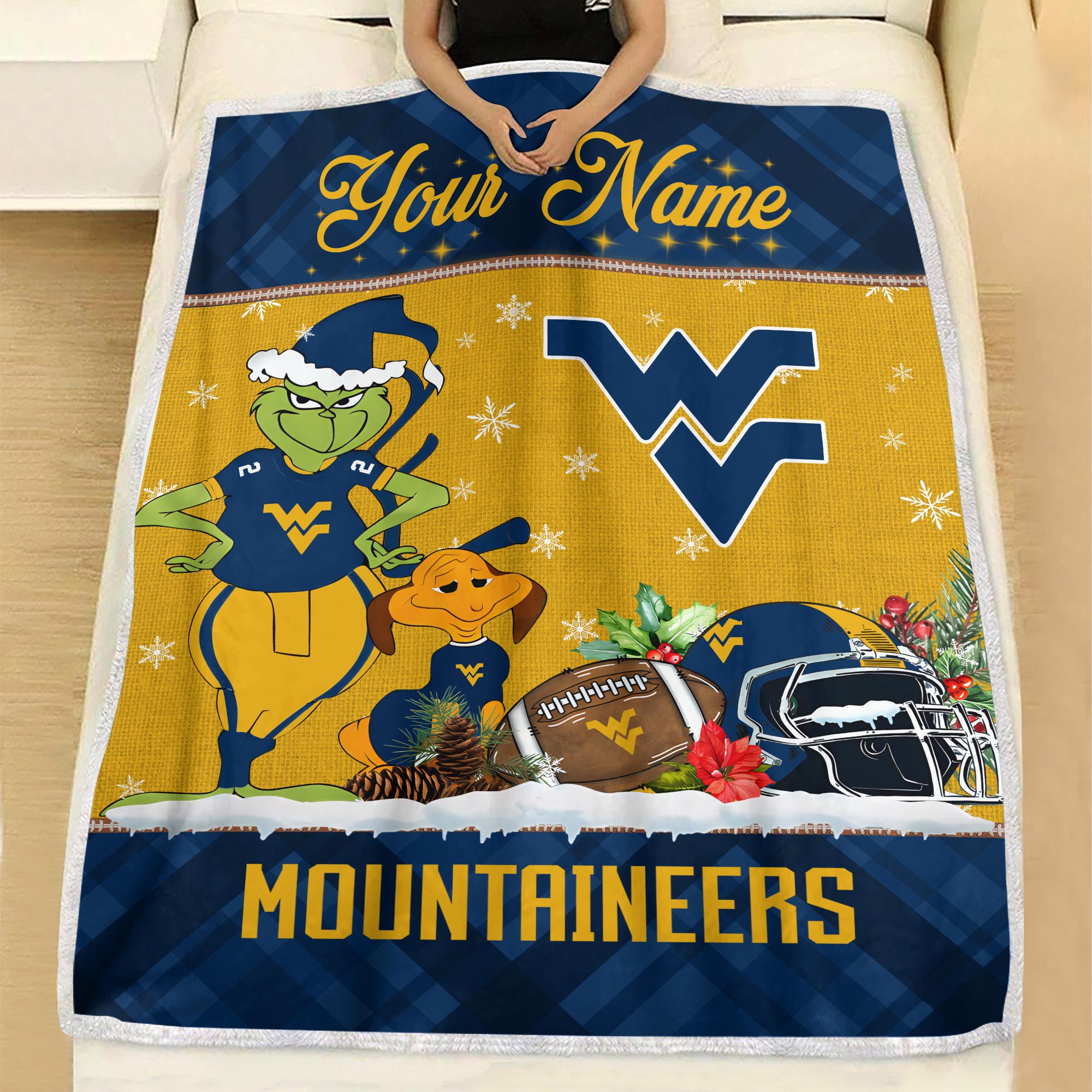Sportswearmerch West Virginia Mountaineers NCAA x Grinch Christmas Fleece Blanket For Fan