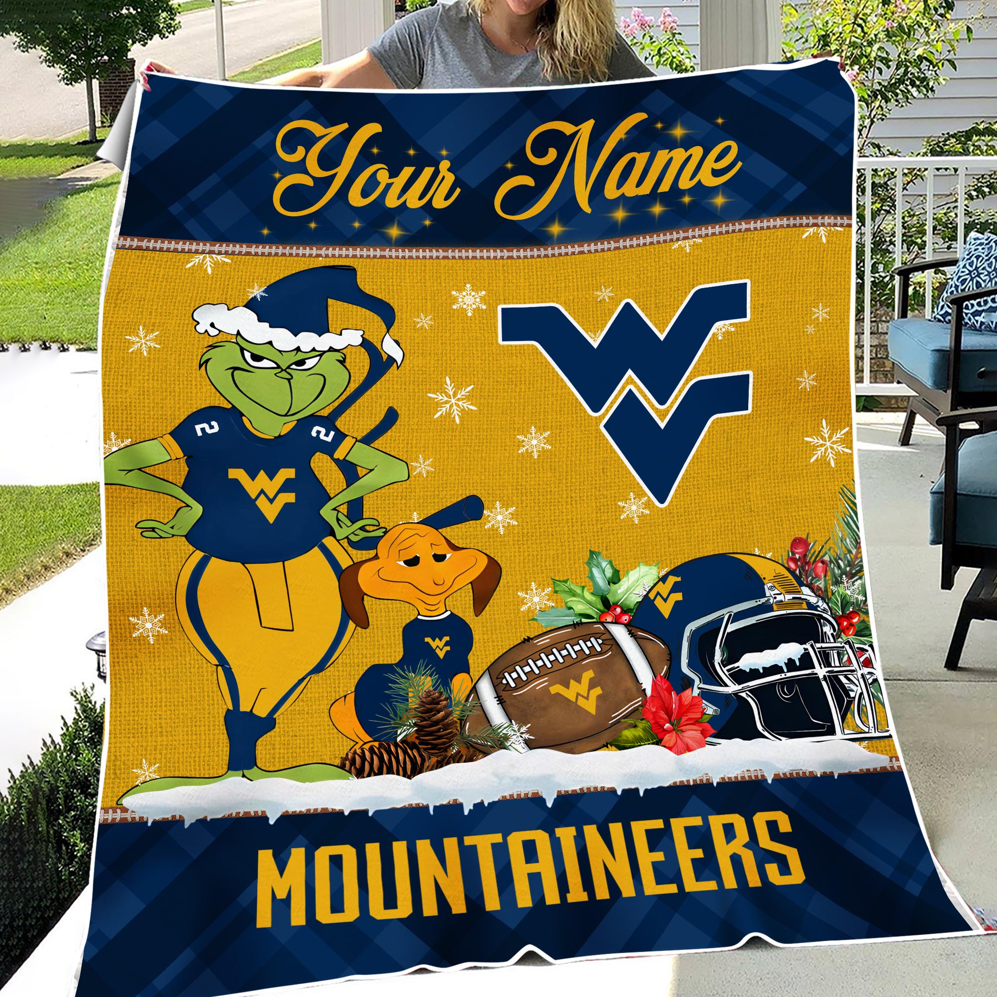 Sportswearmerch West Virginia Mountaineers NCAA x Grinch Christmas Fleece Blanket For Fan