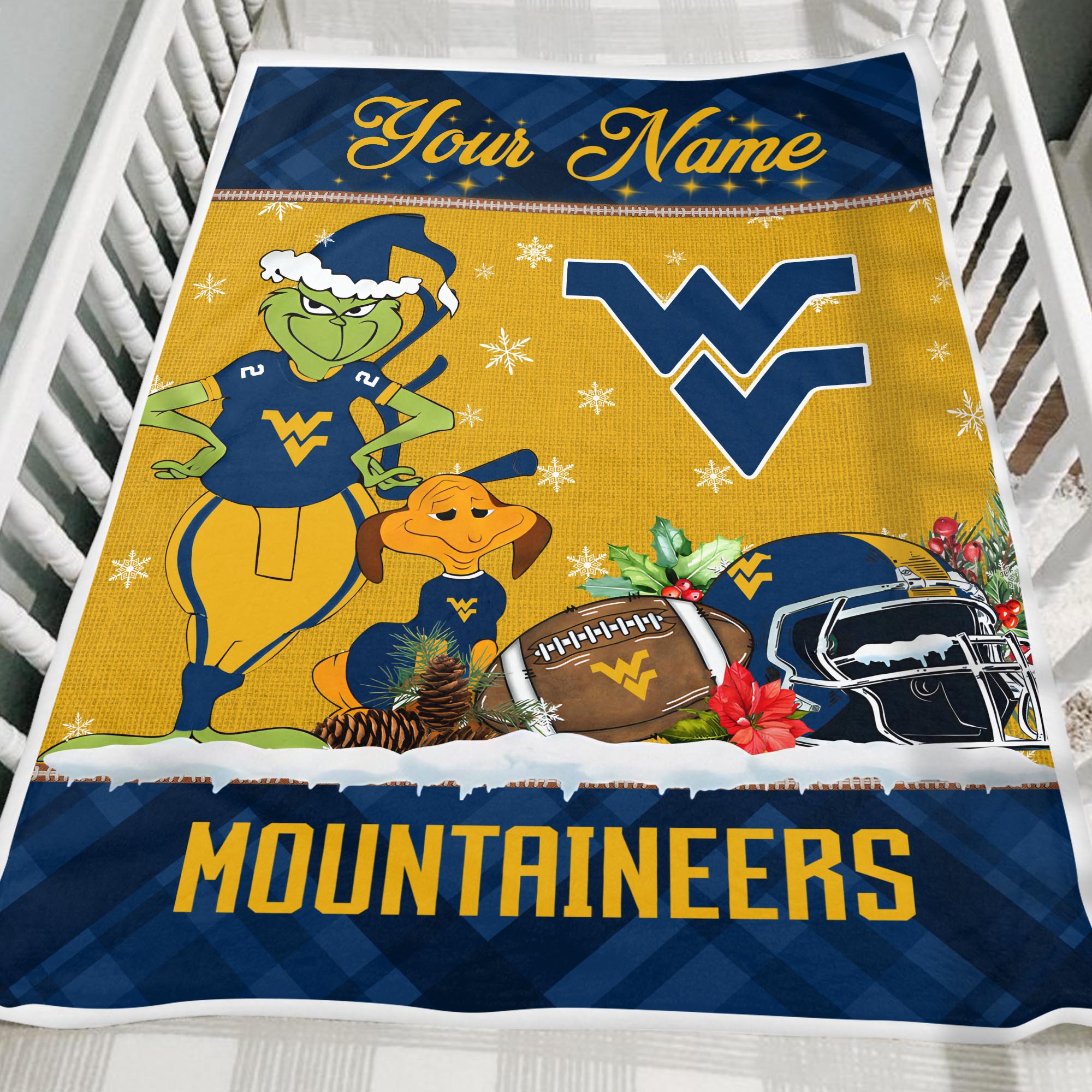 Sportswearmerch West Virginia Mountaineers NCAA x Grinch Christmas Fleece Blanket For Fan
