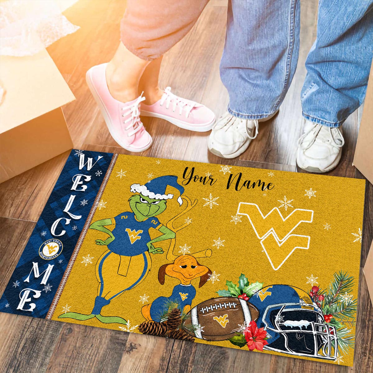 Sportswearmerch West Virginia Mountaineers NCAA x Grinch Christmas Welcome Football Doormat For Fan