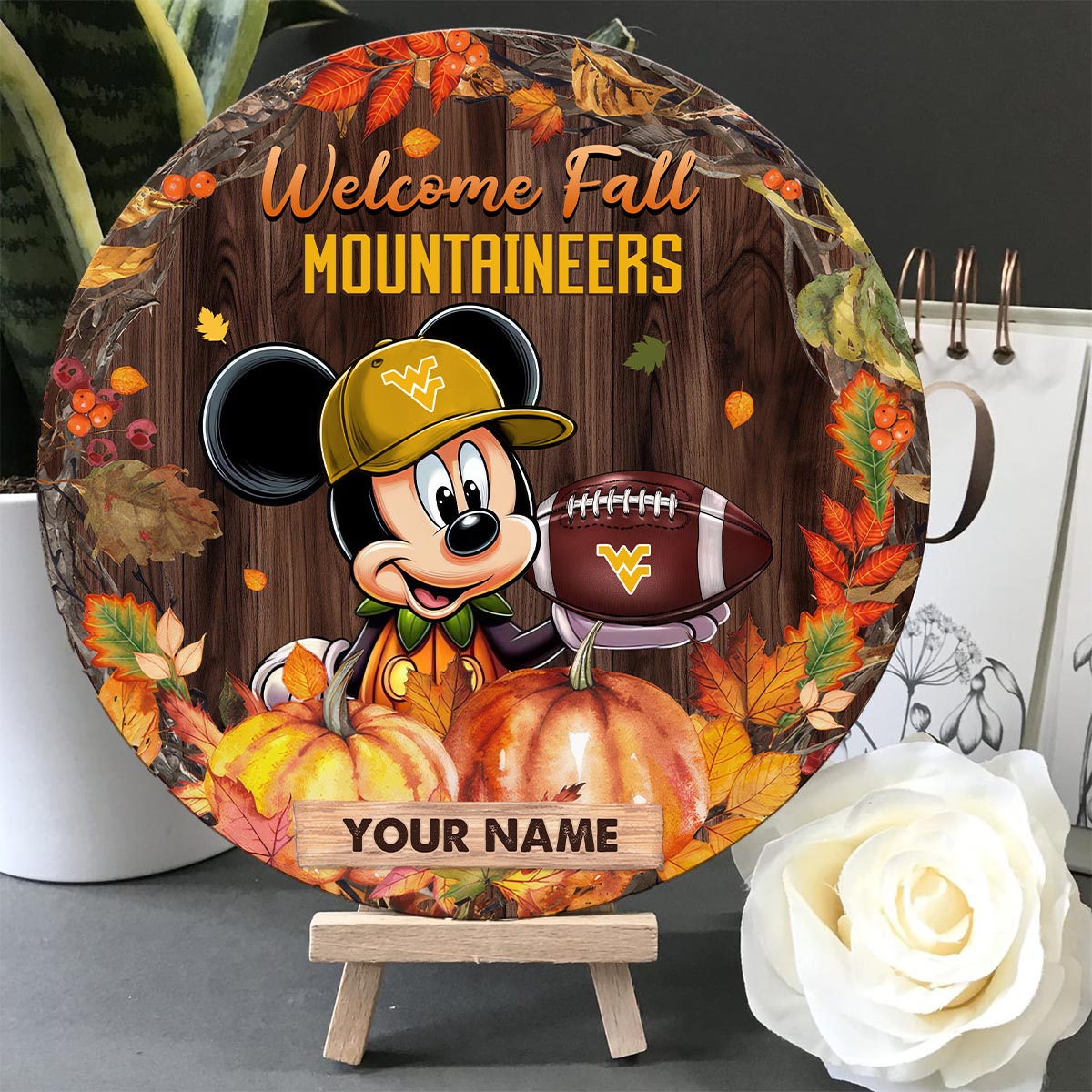 Sportswearmerch West Virginia Mountaineers NCAA x Mickey Round Wooden Sign For Fan