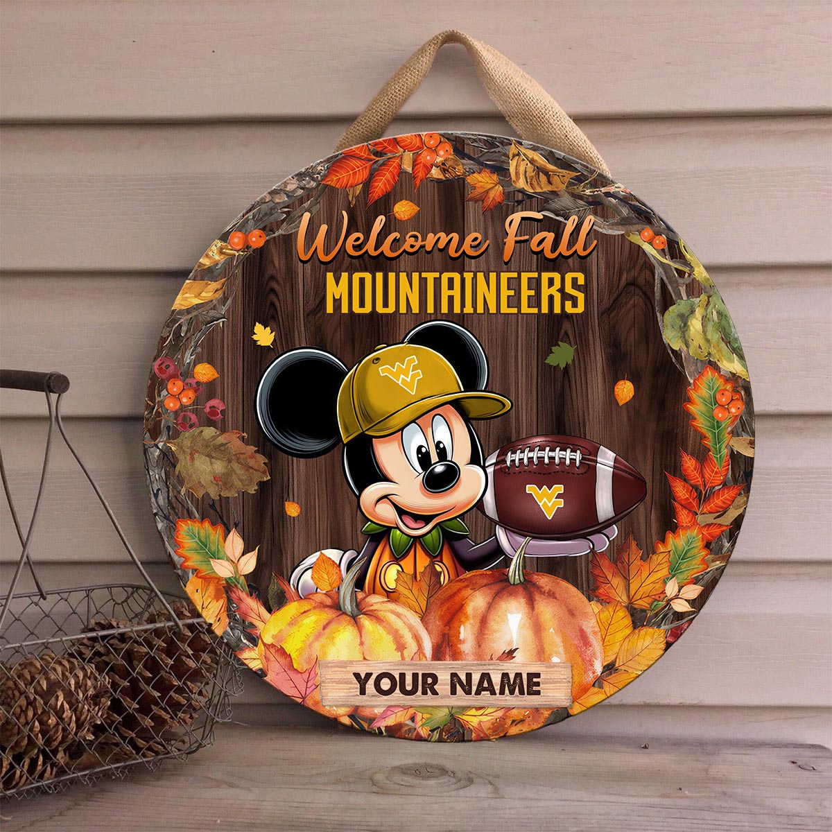 Sportswearmerch West Virginia Mountaineers NCAA x Mickey Round Wooden Sign For Fan