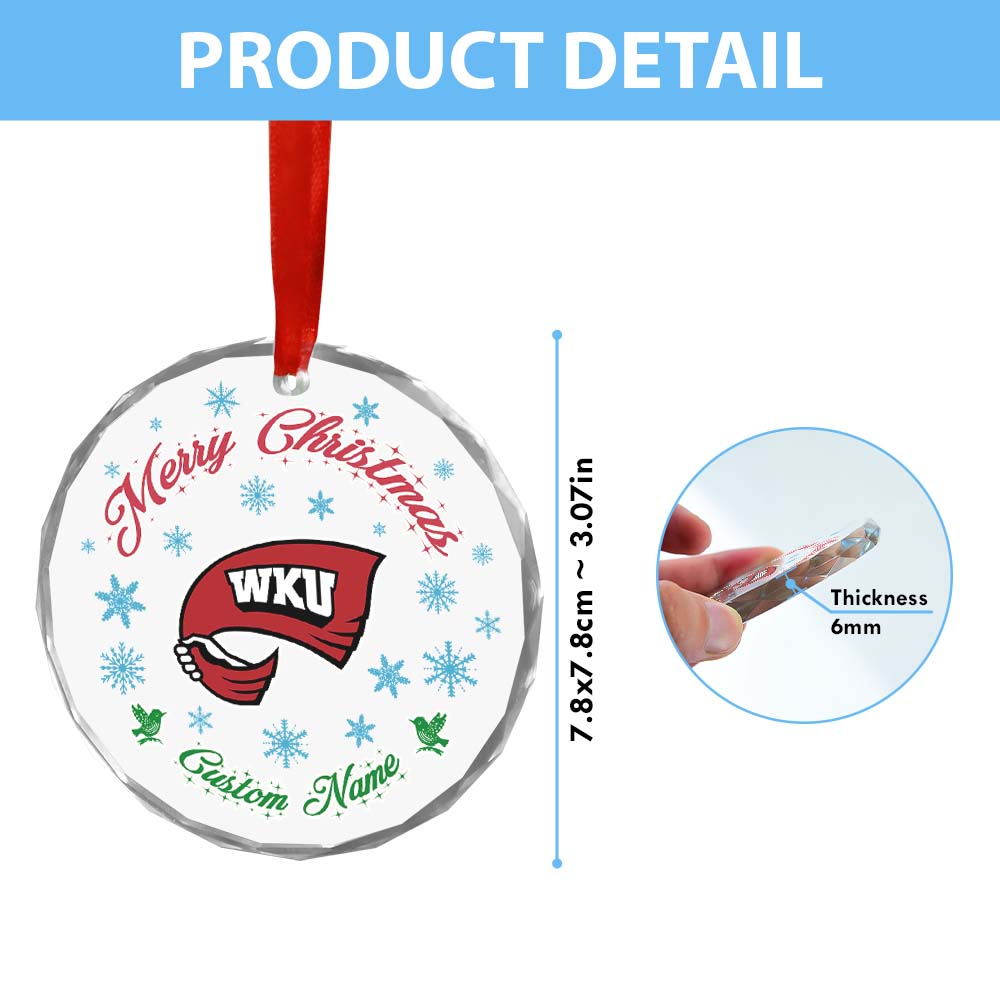 Sportswearmerch Western Kentucky Hilltoppers NCAA x Christmas Glass Ornament Gift For Fans