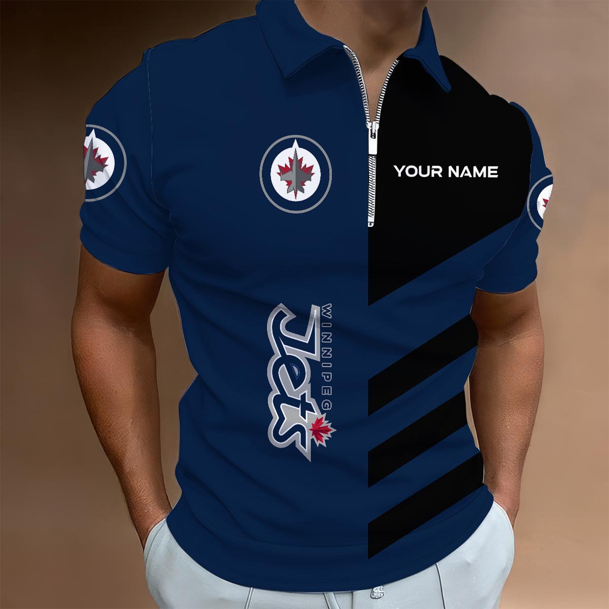 Sportswearmerch Winnipeg Jets NHL Lapel Zip Polo Shirt For Fan
