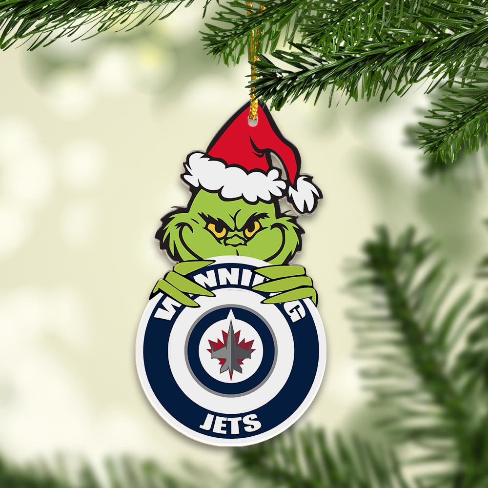 Sportswearmerch Winnipeg Jets NHL x Grinch Christmas Acrylic Ornament For Fans